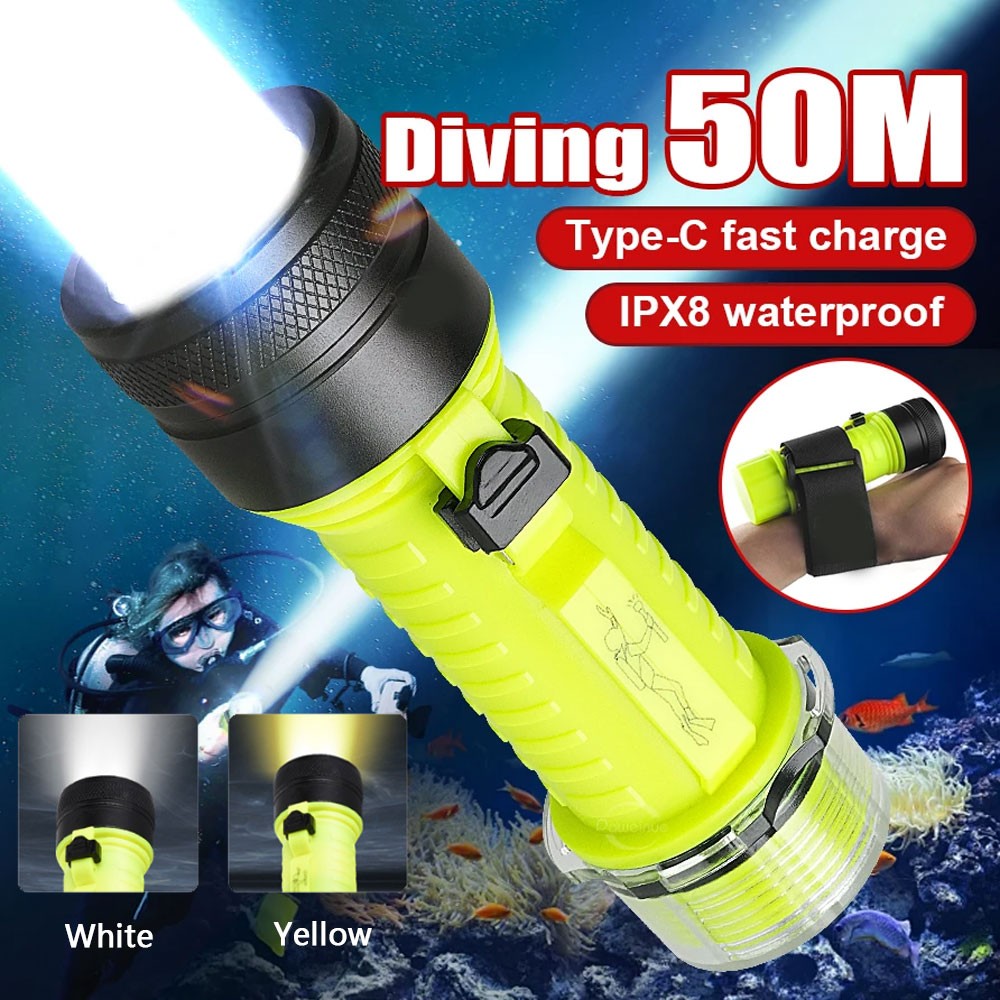 Powerful 90000LM LED Diving Flashlight Rechargeable Underwater Tactical Torch