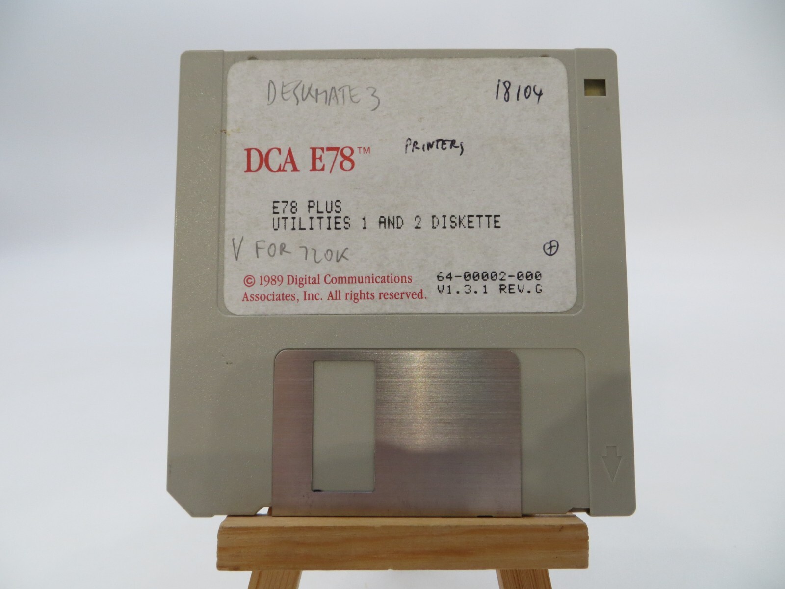 3.5" Floppy Disk DCA E78 PLUS Utilities 1 and 2 Diskette 1989 computer disc