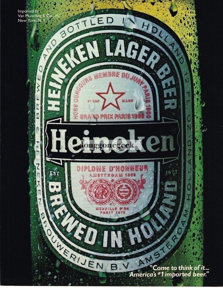 1984 Heineken Beer Import Wet Bottle Label VINTAGE Print Ad