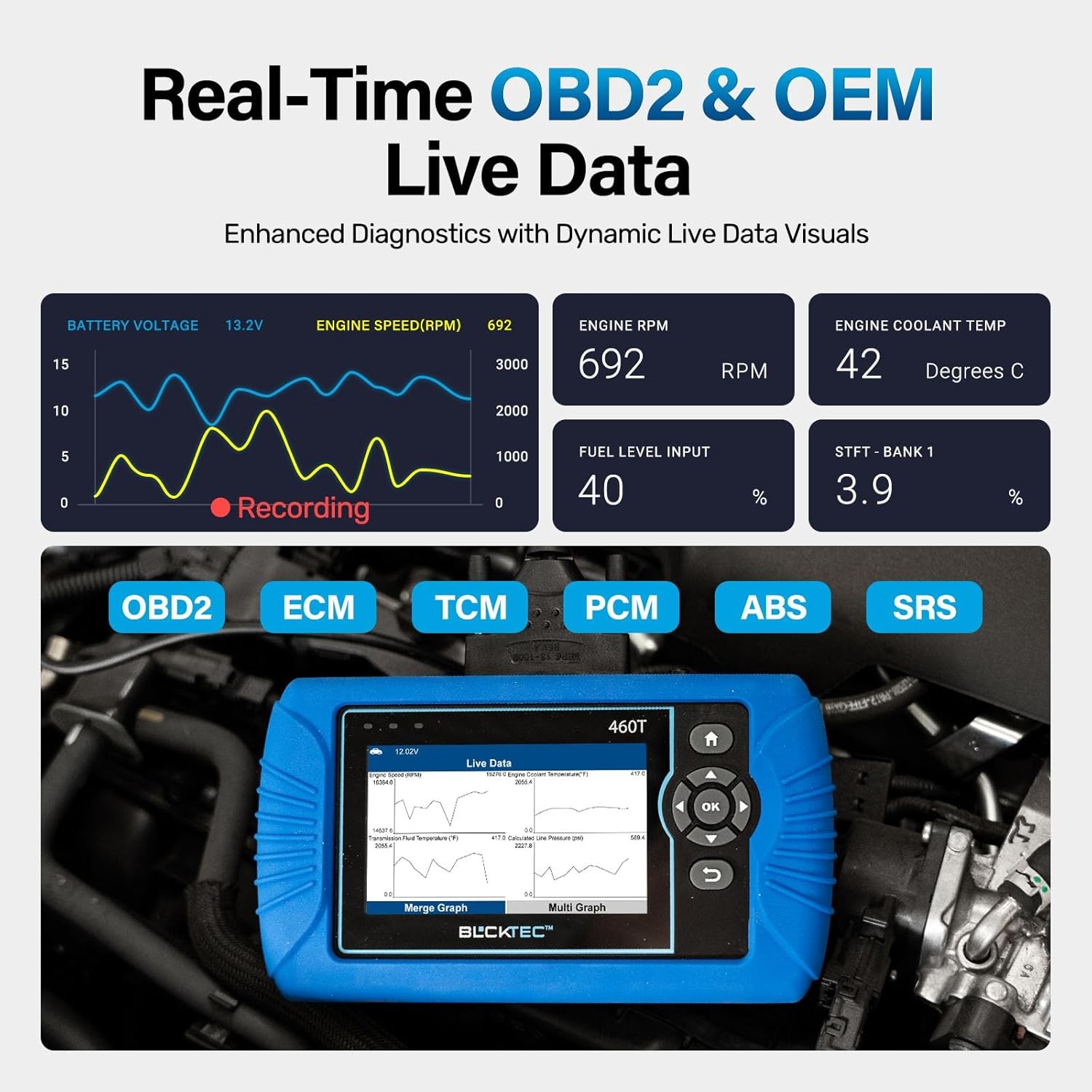 460T OBD2 Scanner Car Code Reader Engine ABS SRS Transmission Diagnostic Tool 12