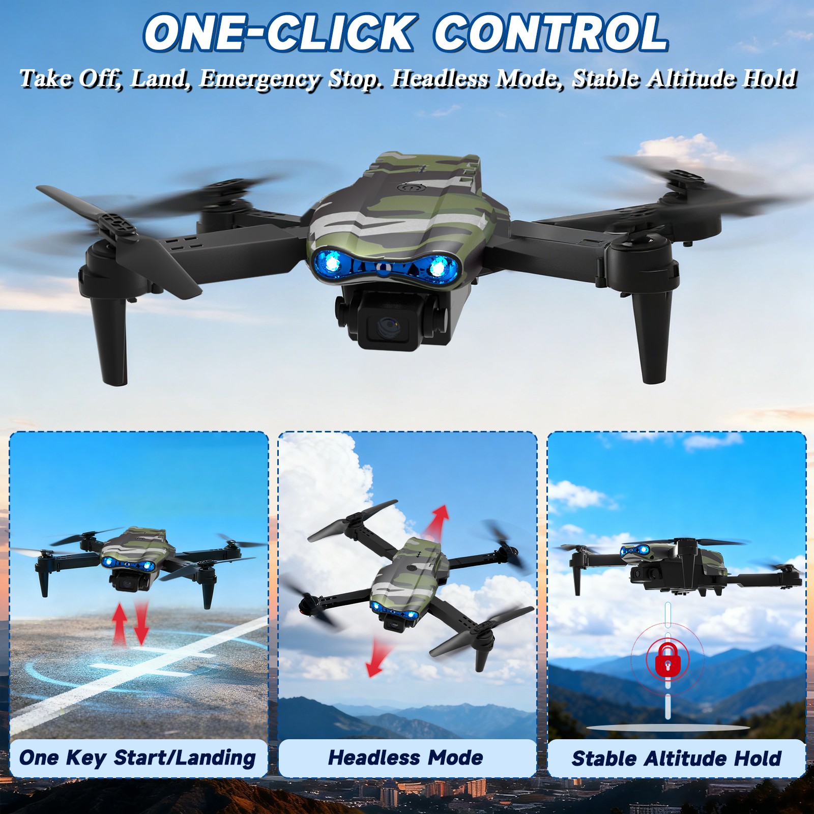 360° Obstacle Avoidance RC Quadcopter, Triple Camera Brushless Flying Drone