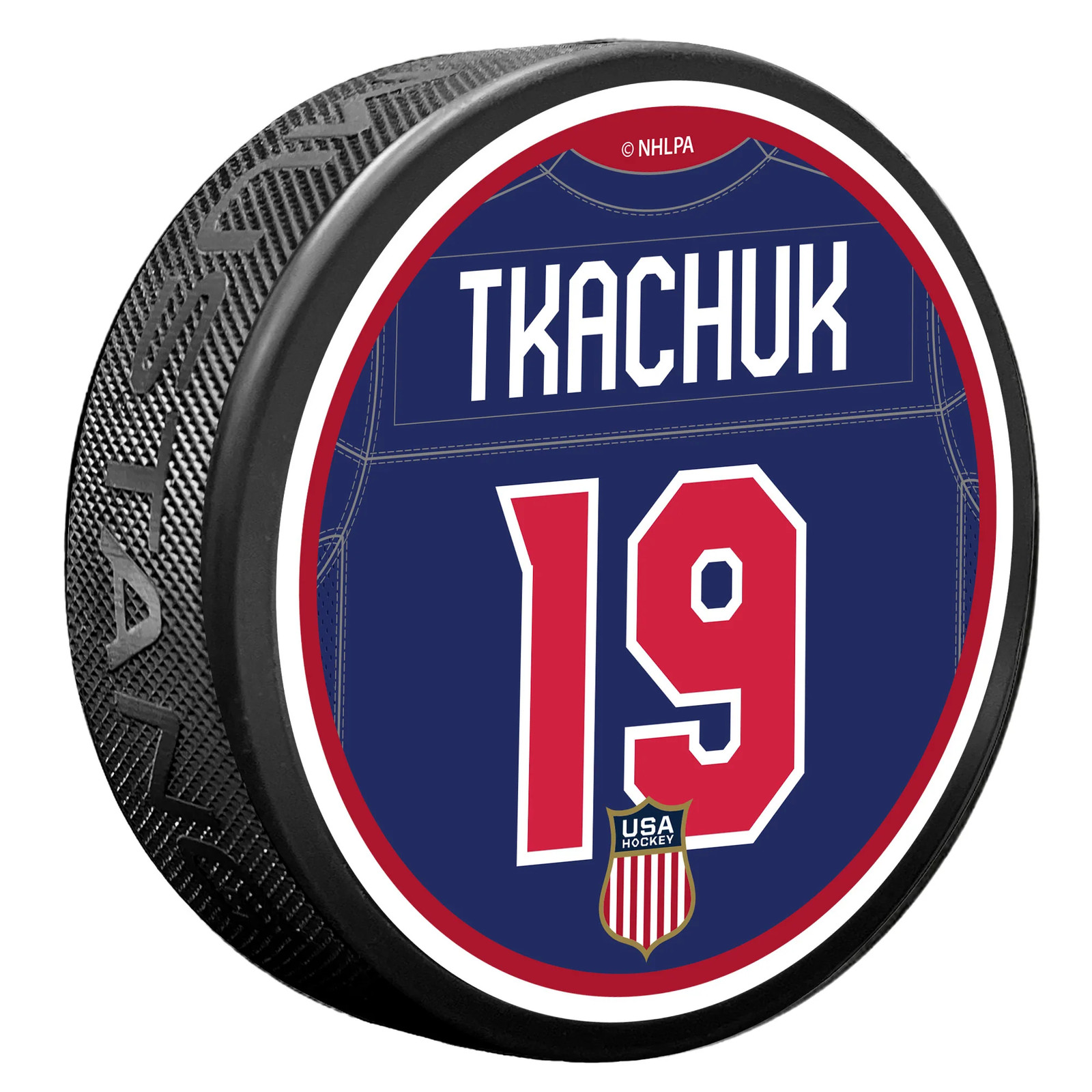 USA Hockey Jersey Back Puck  Matthew Tkachuk #19