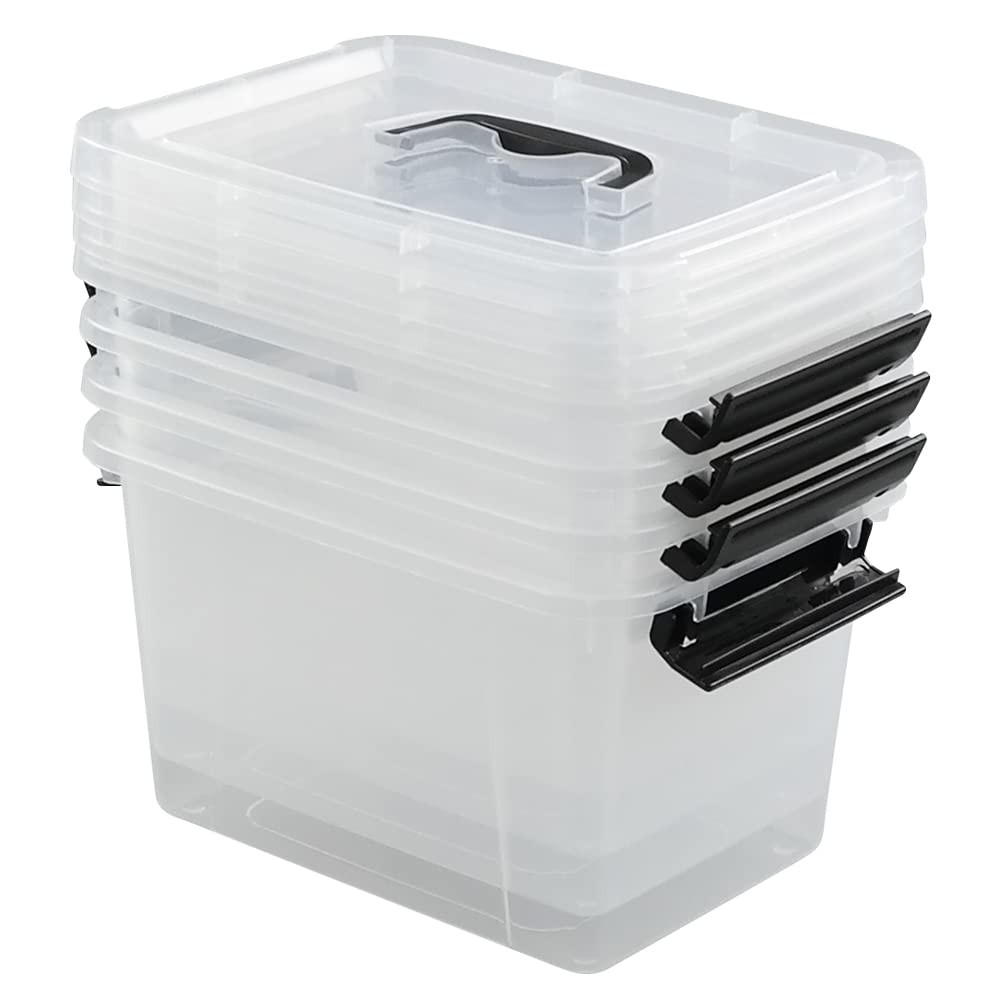 4 PCS 6 Quart Small Clear Plastic Stackable Storage Bins Latching Lids