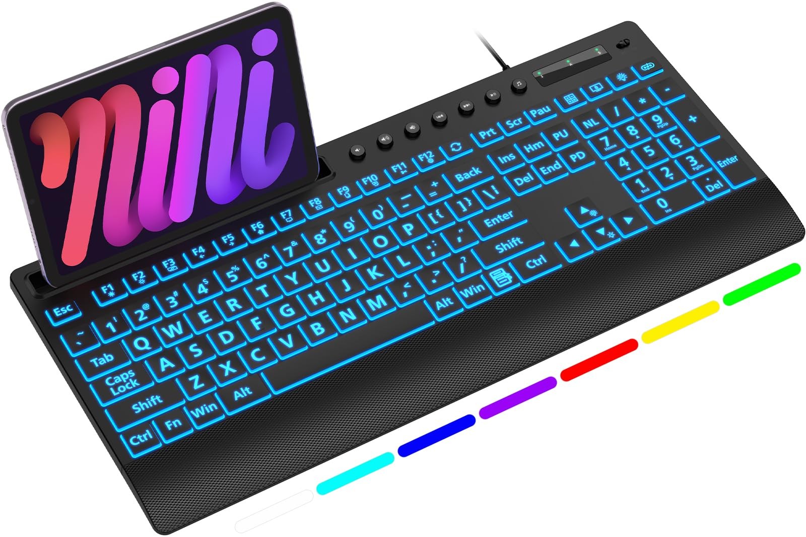 SABLUTE Wired Large Print Backlit Keyboard with Wrist Rest, Classic Black