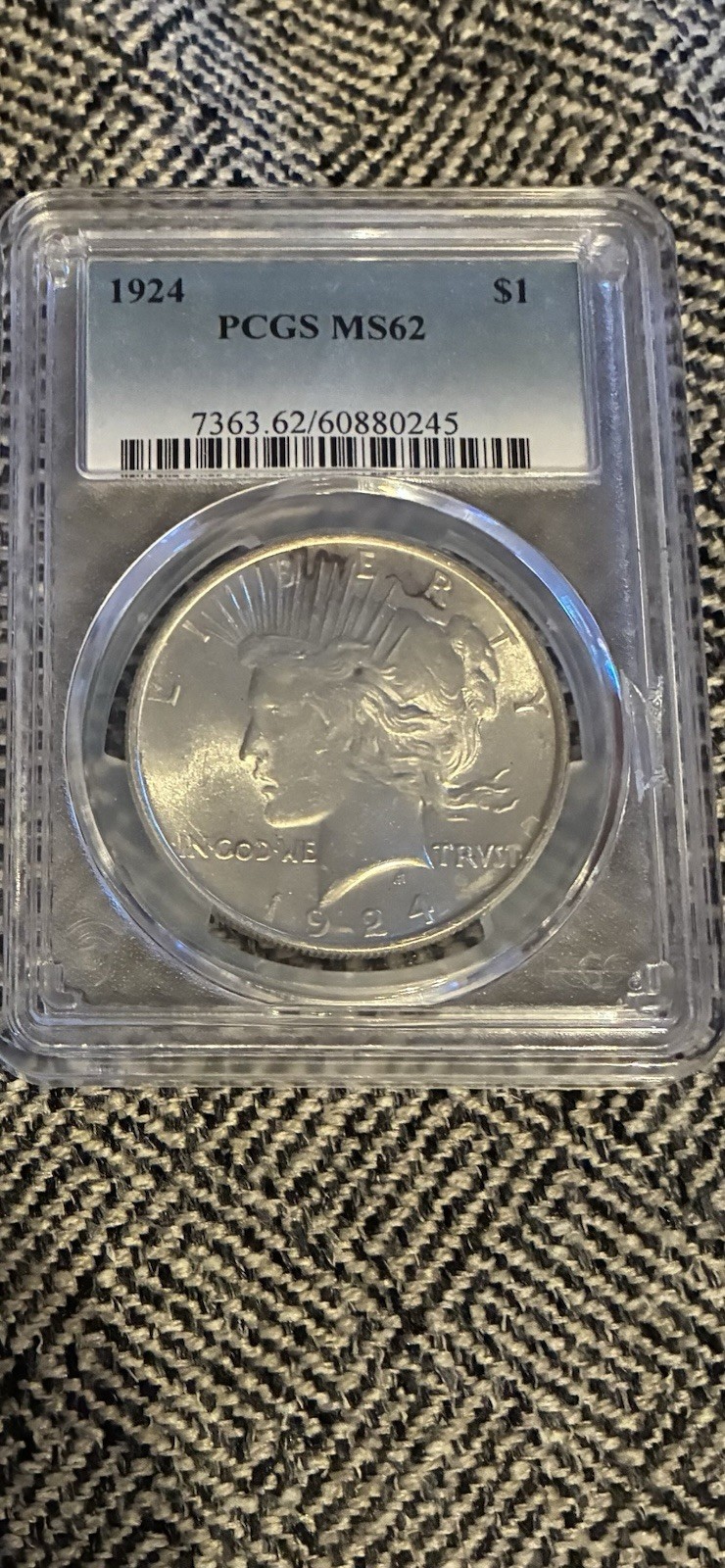1924-P $1 Peace Silver Dollar PCGS Certified MS62 Uncirculated Coin