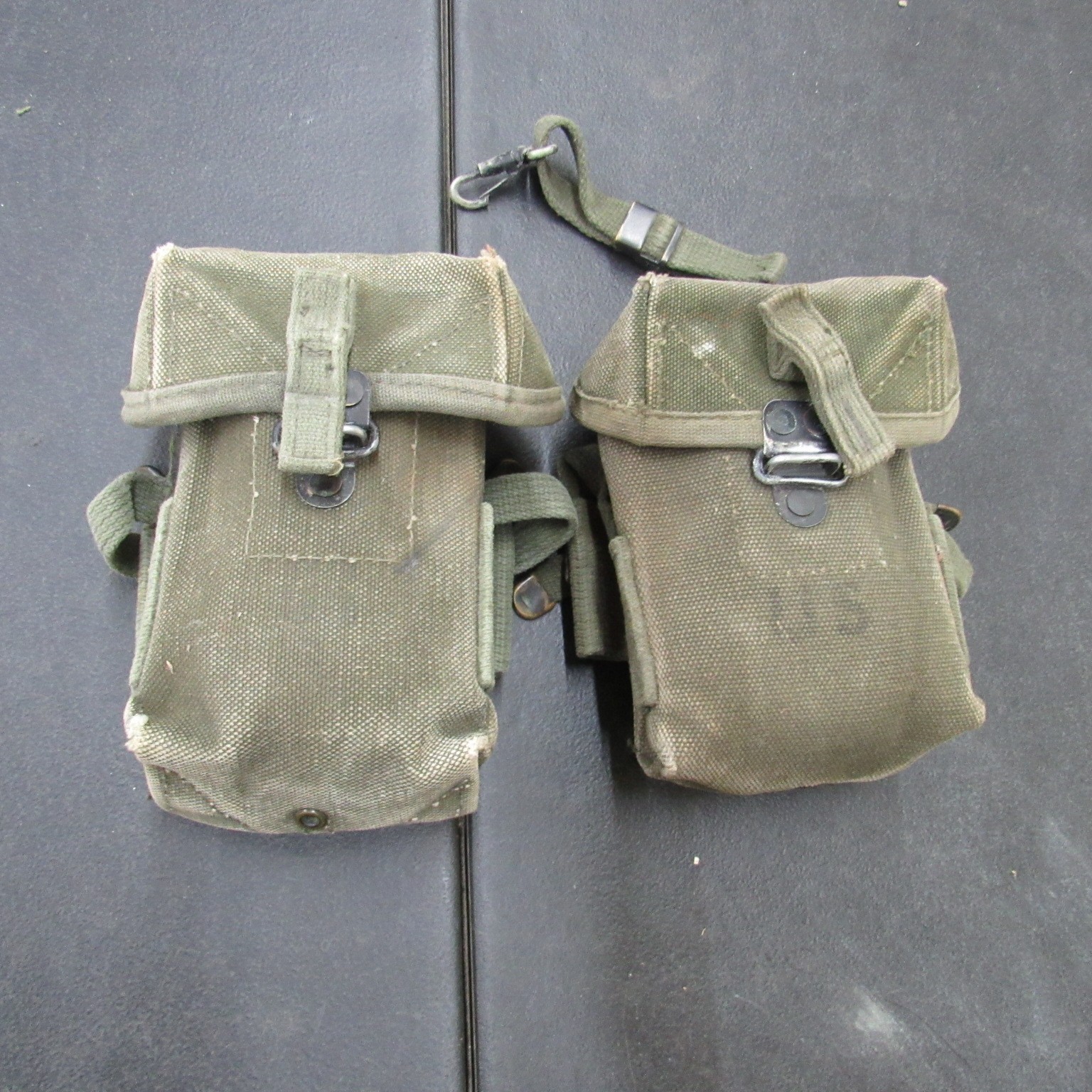US GI M56 small arms pouch pair Vietnam era originals matched maker (A32)