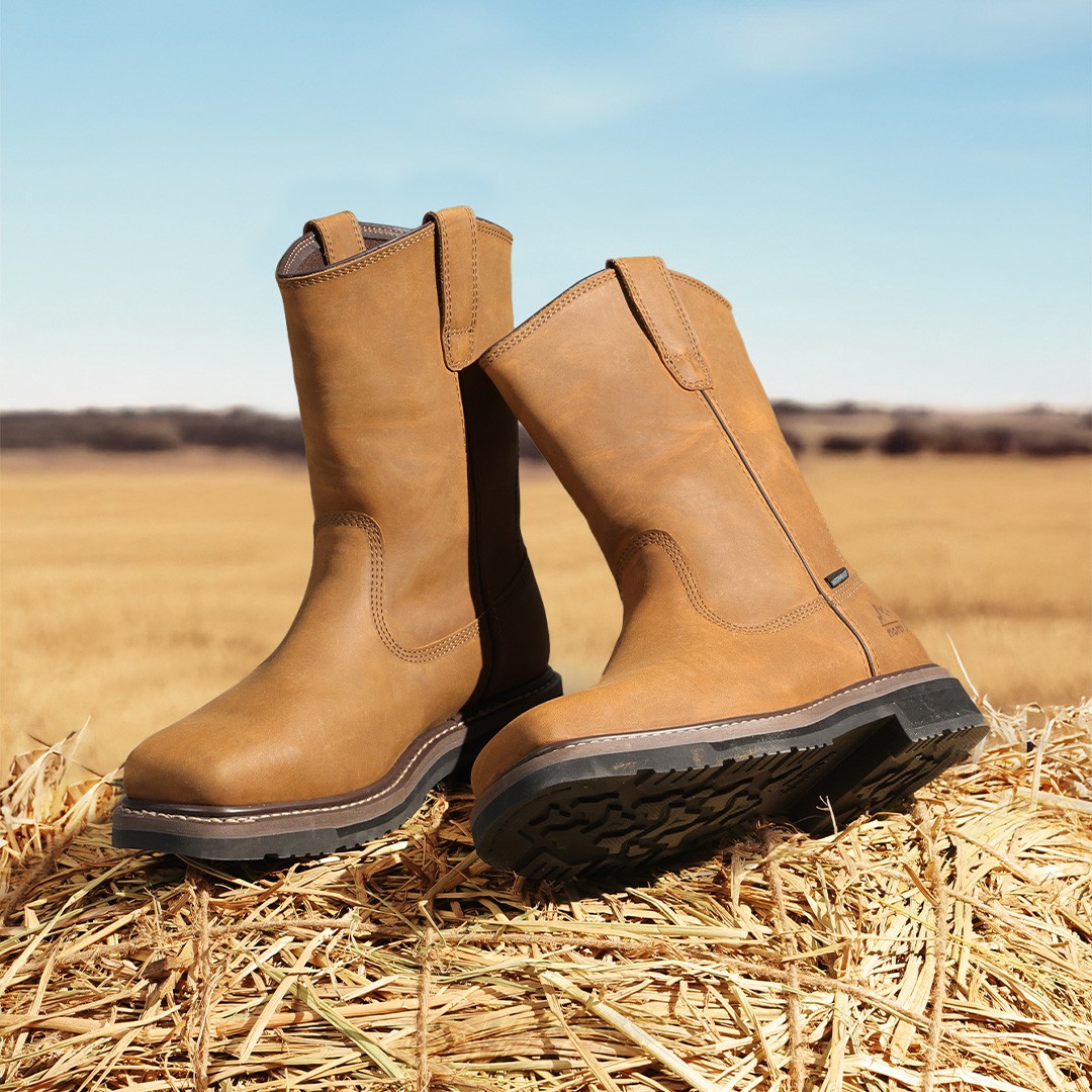 NORTIV 8 Men Steel Toe Boots Waterproof Pull On Farm Wellington Western Boots