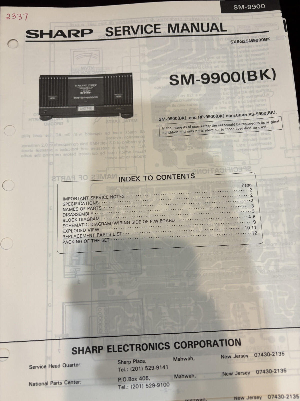 ORIG. SHARP SM-9900 SM-9900(BK) SM9900 BK Repair & Service Manual *ORIGINAL*