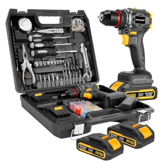 Brushless Compact Drill Tool Set, 60N.m 20V Cordless Drill Tool Box with Gray