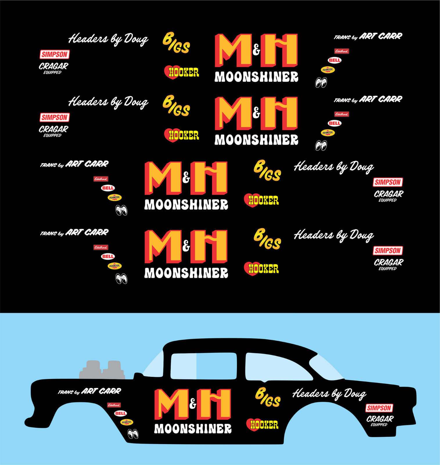 Universal Water Slide Decals For Hot Wheels '55 Gasser M&H MOONSHINER 129