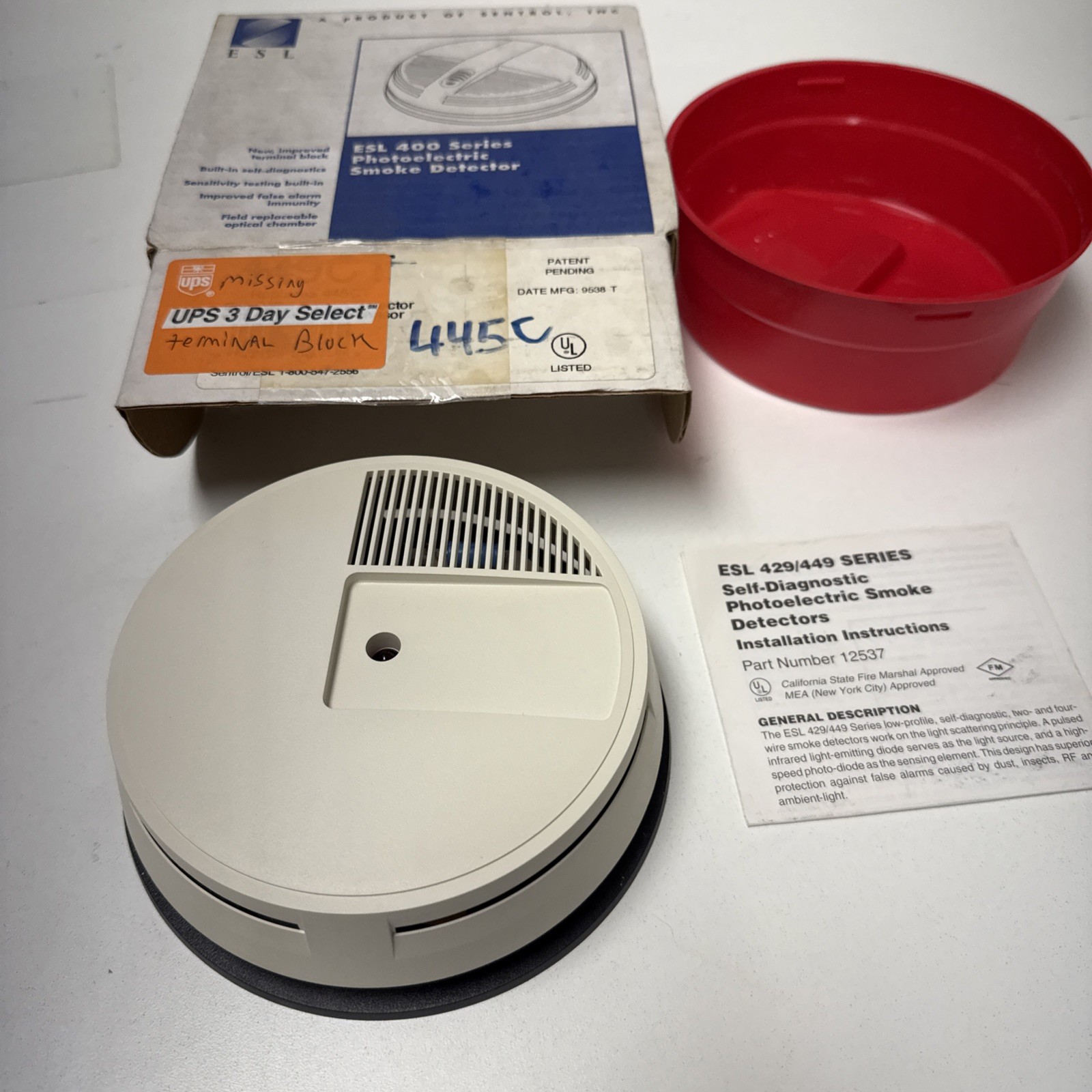 ESL Sentrol 400 Series 445C Photoelectric Smoke Detector Four Wire Fire Alarm