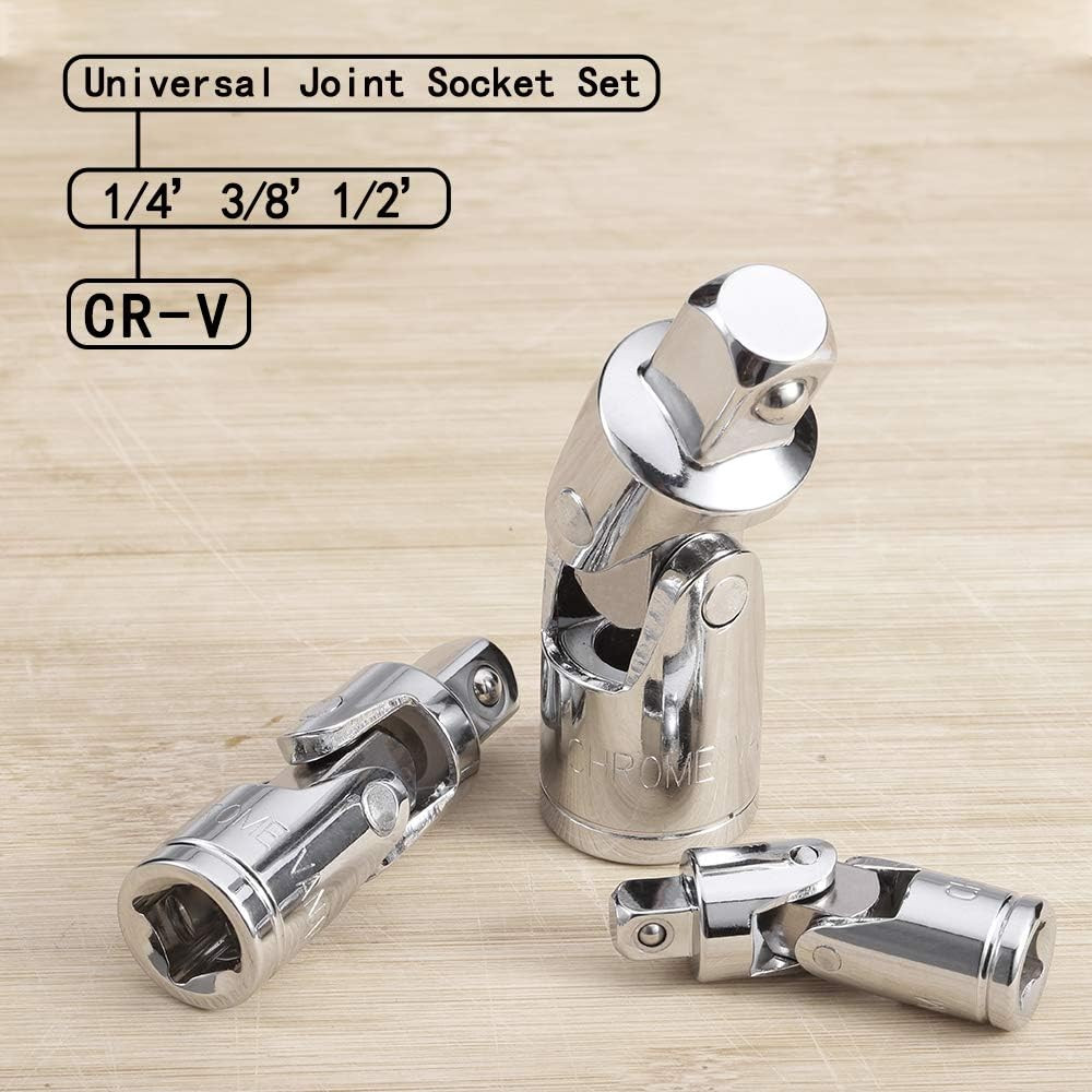 3PCS Universal Joint Socket Set, Chrome Vanadium Steel Swivel Socket Adapter Set