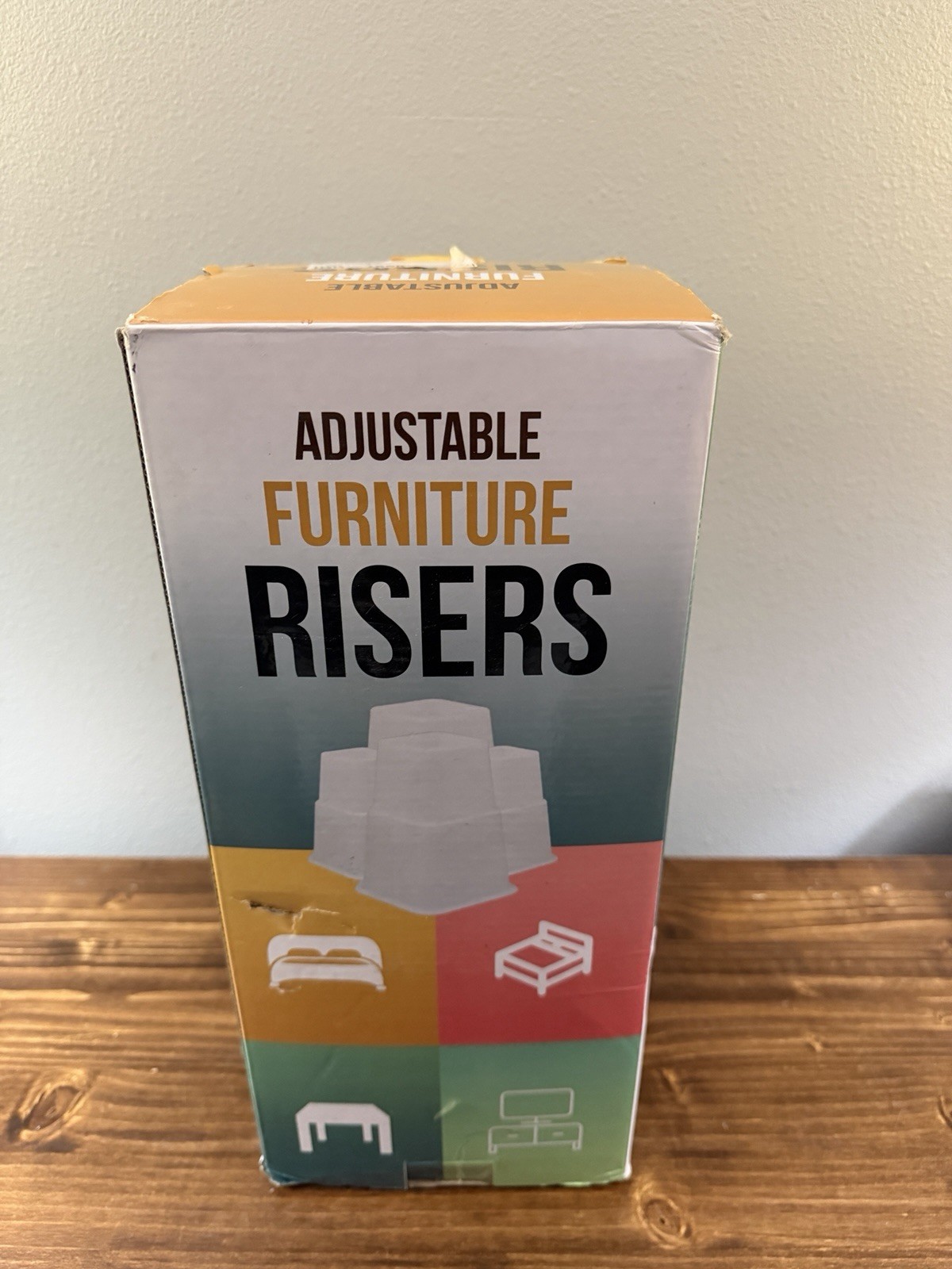 White Adjustable Bed/Furniture Risers - 8 Total (4 Base, 4 Riser)