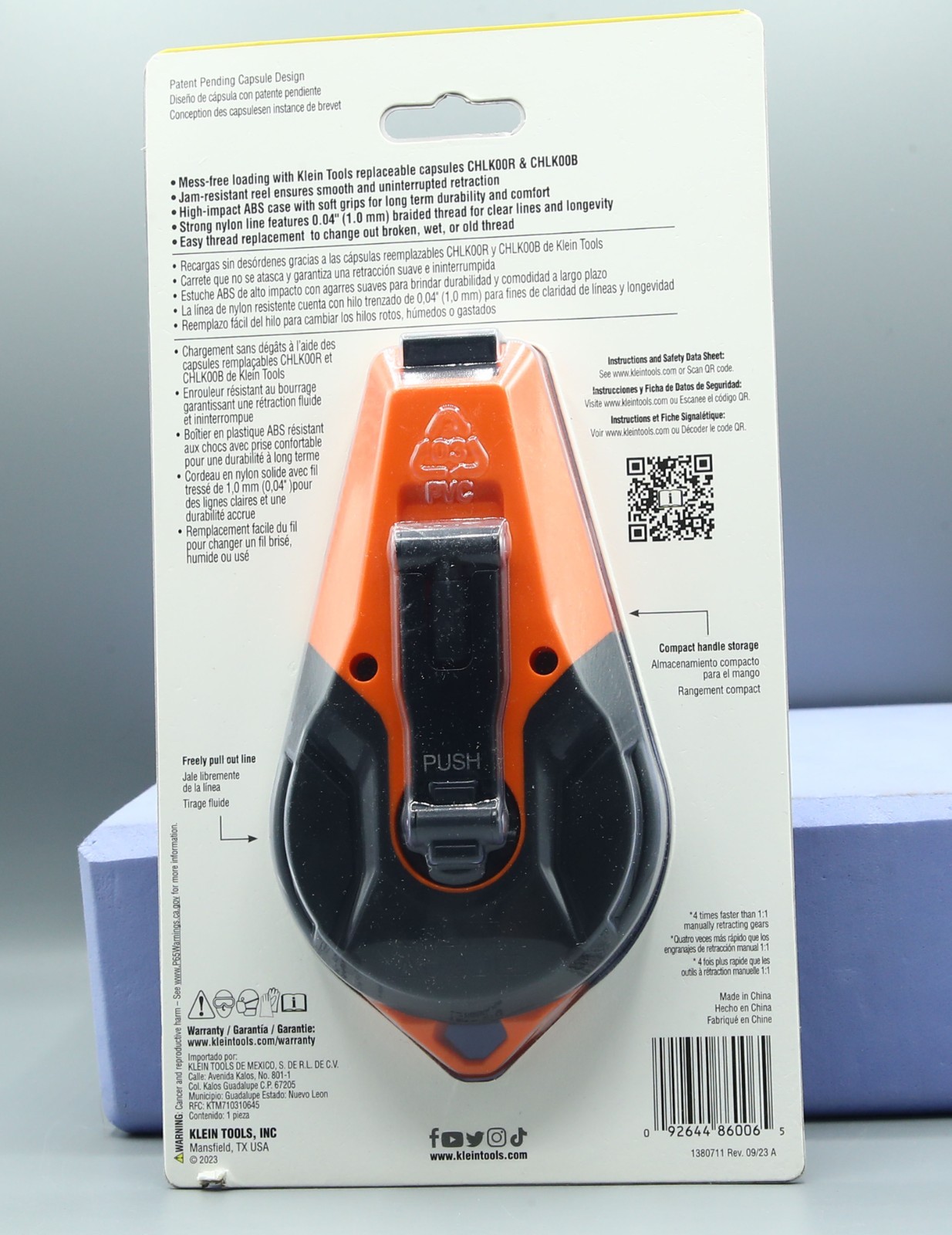 Klein Tools CHLK100 Quick Fill Chalk Line With Built-in Plumb Bob