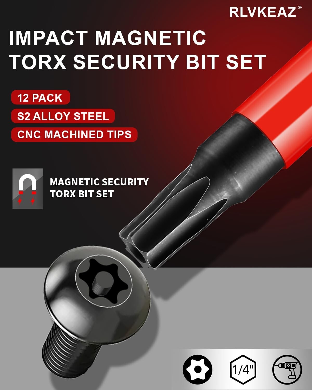 Magnetic Torx Safety Bits Set - 12 Professional Tools (3-Inch) for Durability