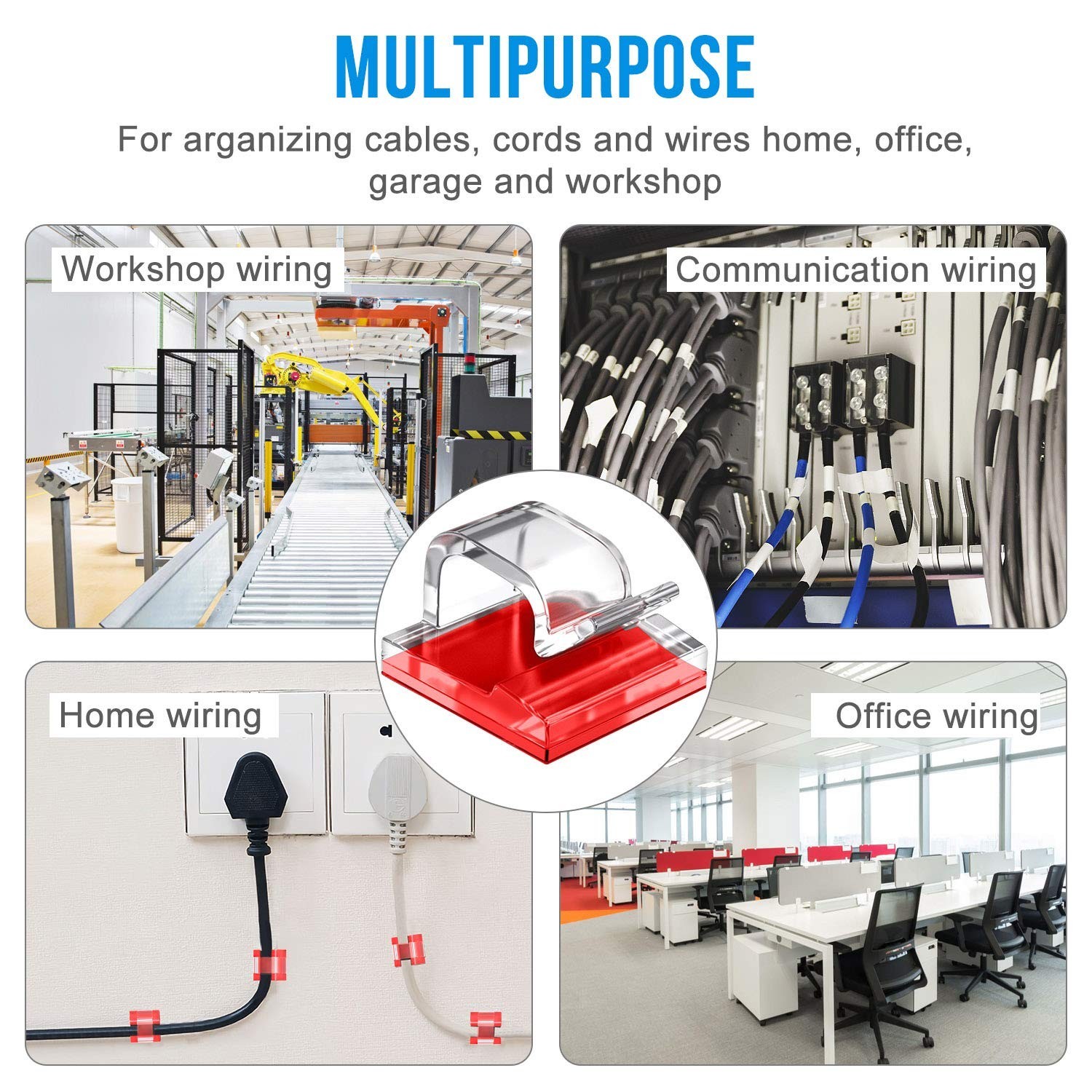 50 Pack Clear Adhesive Cable Clips - Organize Wires Elegantly for Home & Office