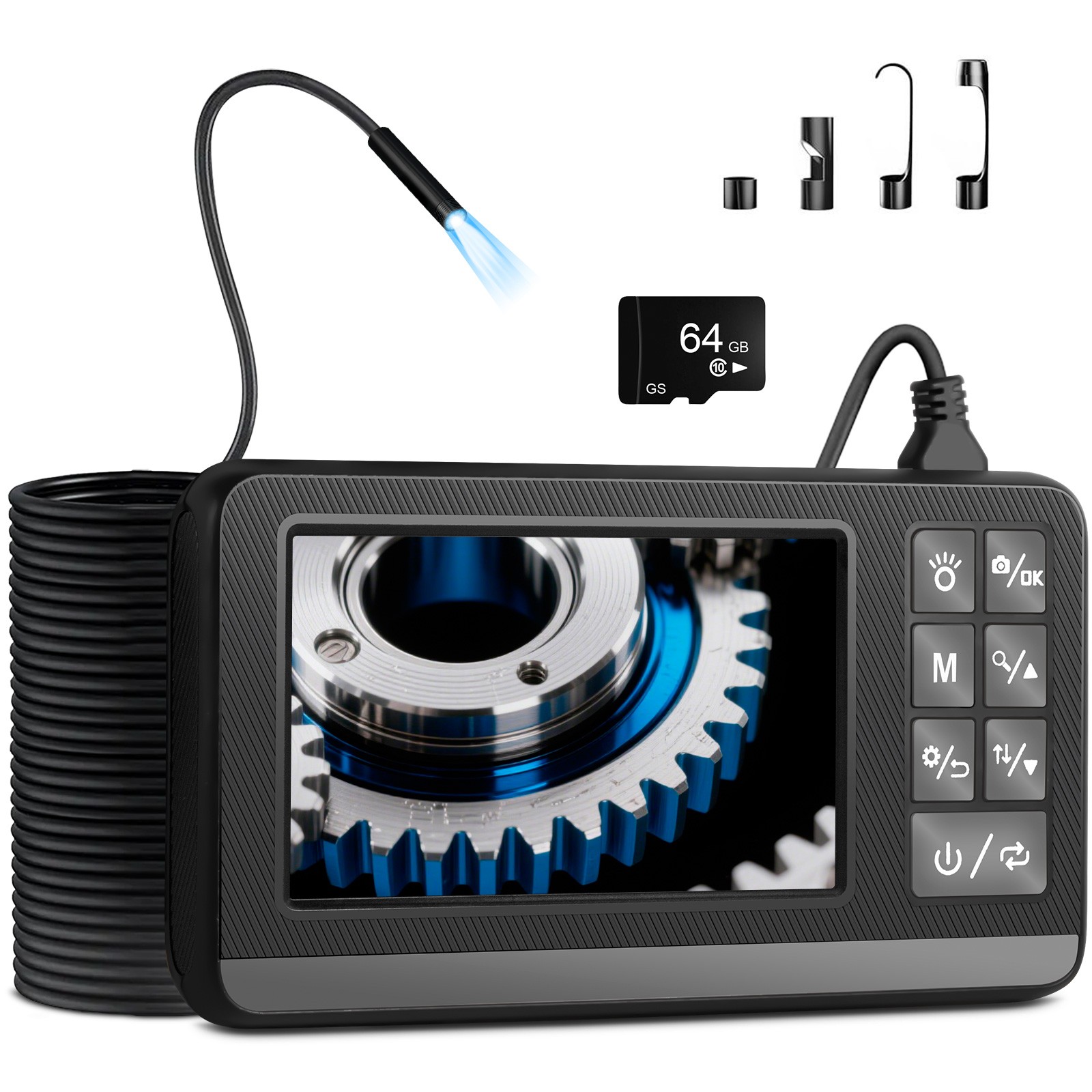 4.3" HD Screen Endoscope 10M Cable, 64GB Card Included, 1080P Inspection Camera