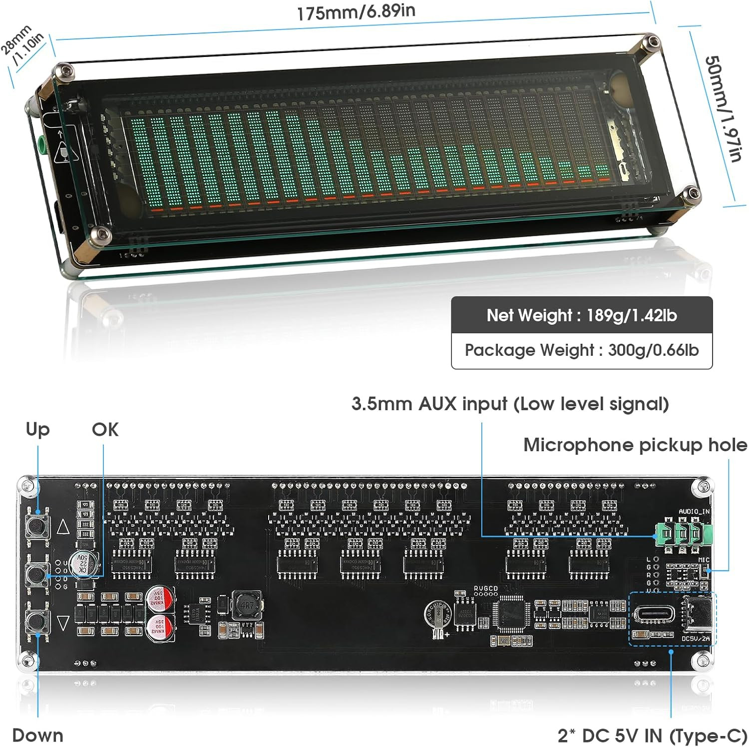 Nobsound AK2515 Pro Audio Spectrum Analyzer with VFD Display, MIC Input & Advanc