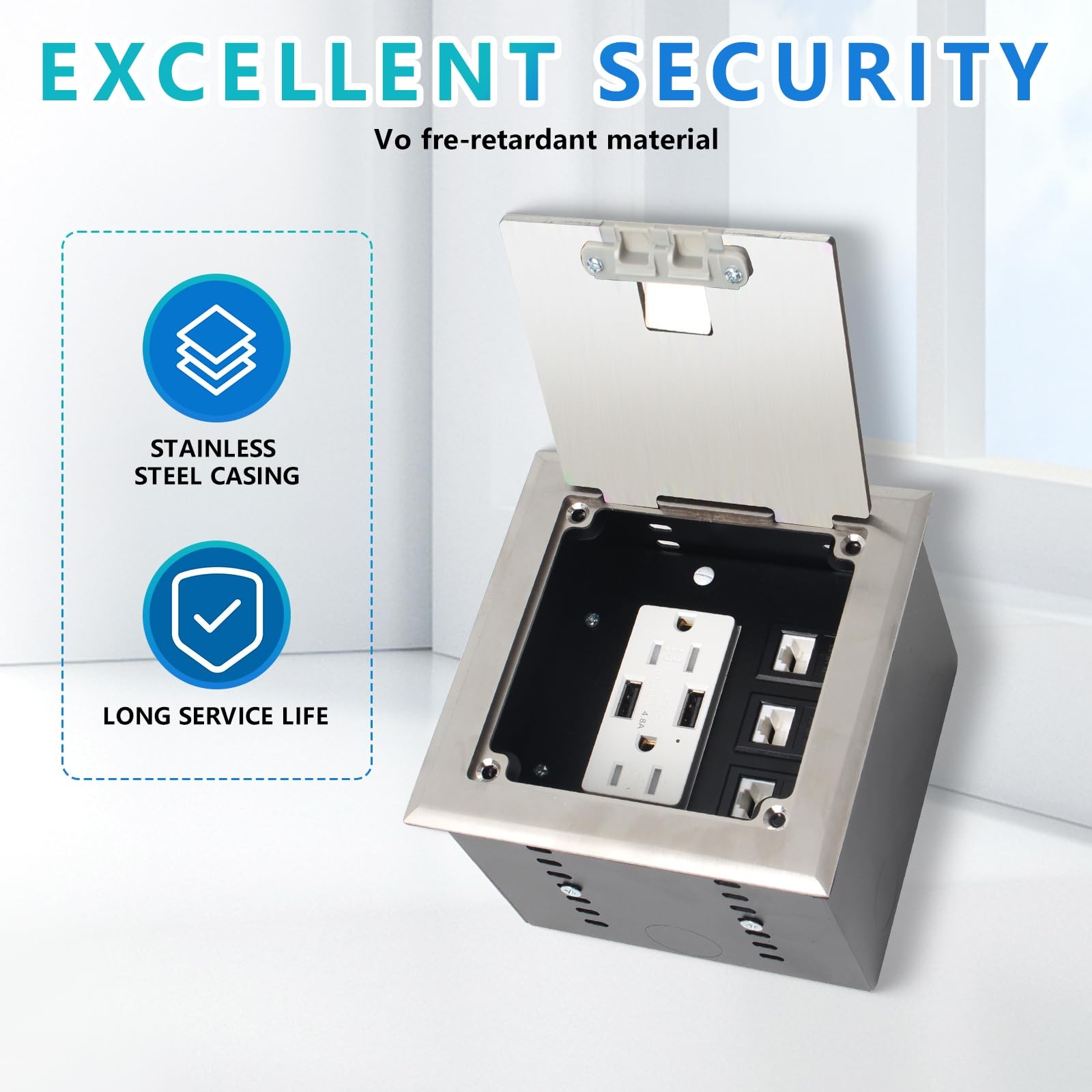 KYHSHJ Recessed Flat Hidden Socket Kit with 2 * 15A Receptacle，4.8A*2 USB-A P...