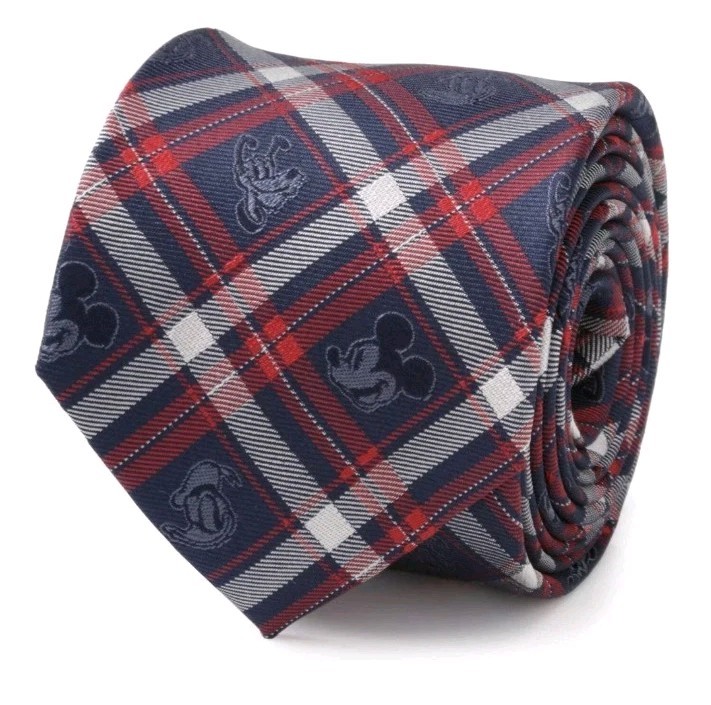 Disney Mickey Mouse and Friends Navy Plaid Men's Silk Tie Pluto Donald Duck NEW