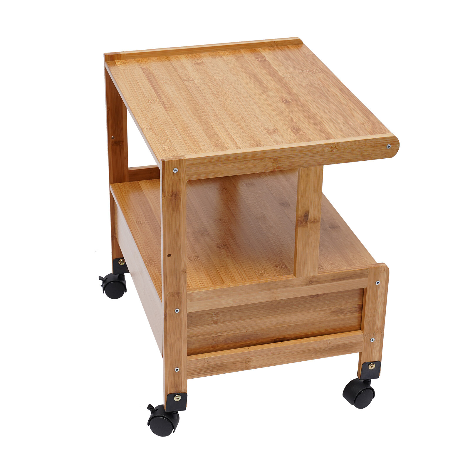 Printer Stand Wheels 2 Tiers Shelf Desk Machine Bamboo Cart Rolling Storage Rack