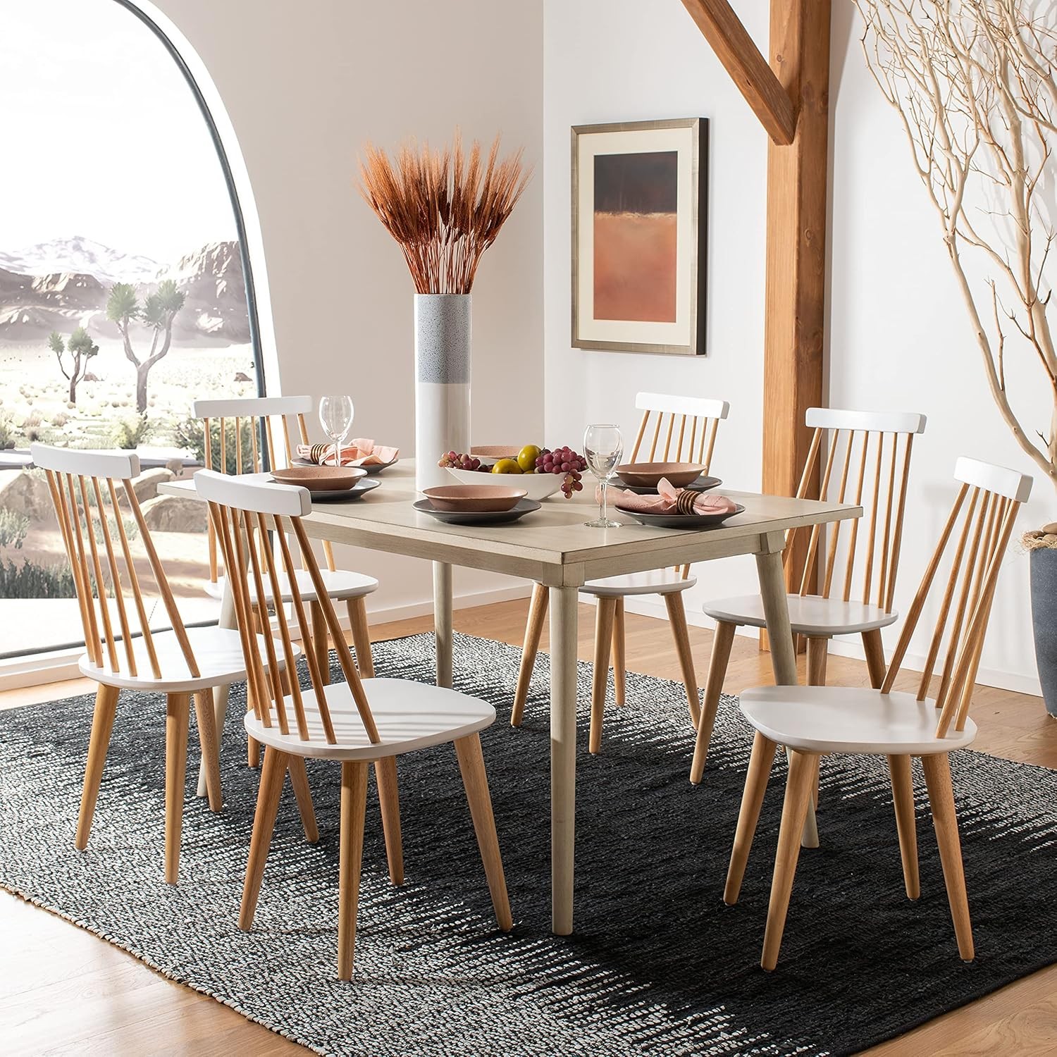 American Homes Collection Burris Country Farmhouse Natural & White Spindle Side
