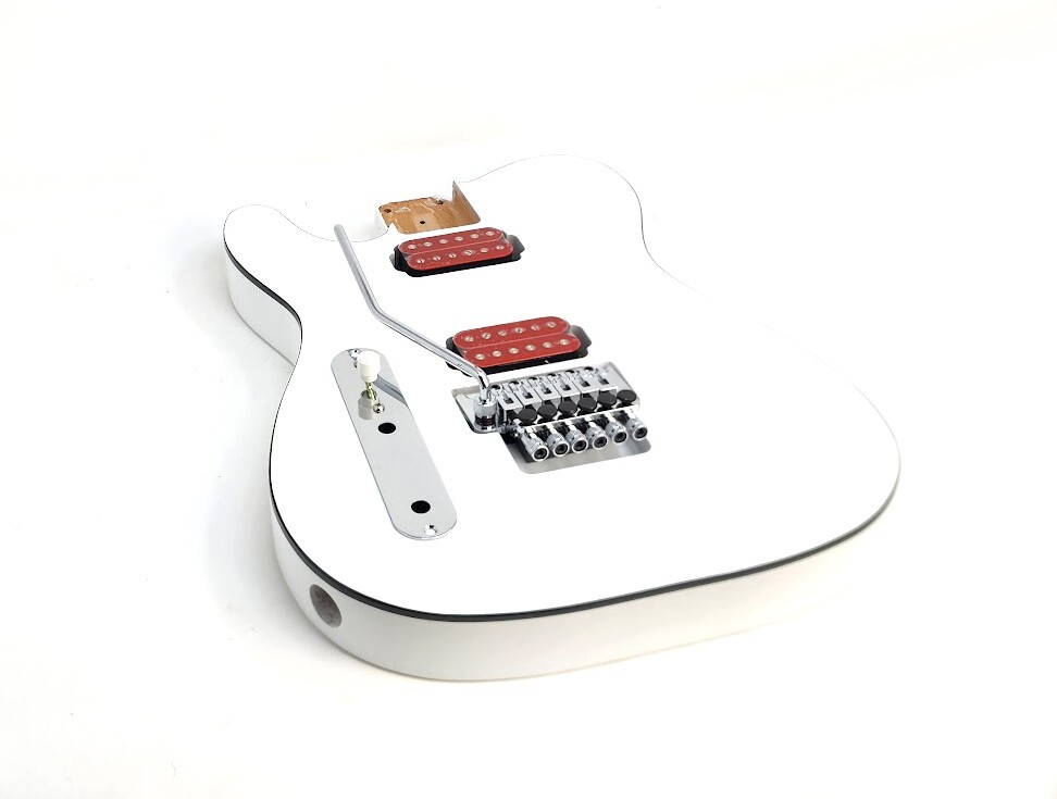 Brio Left Hand T-Style White Floyd Rose Ready Black Binding Belly Cut