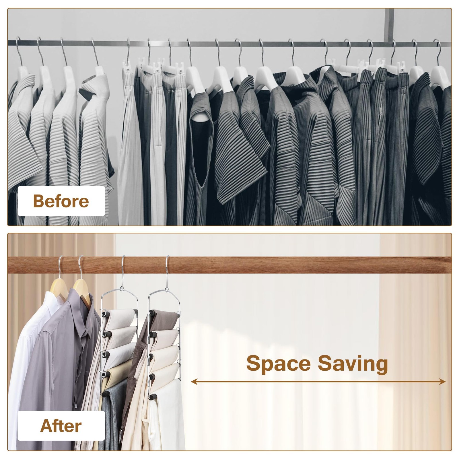 Pants Hangers Space Saving, 2 Pack Anti-Slip Space Saving Hangers, 5 Layer Sw...