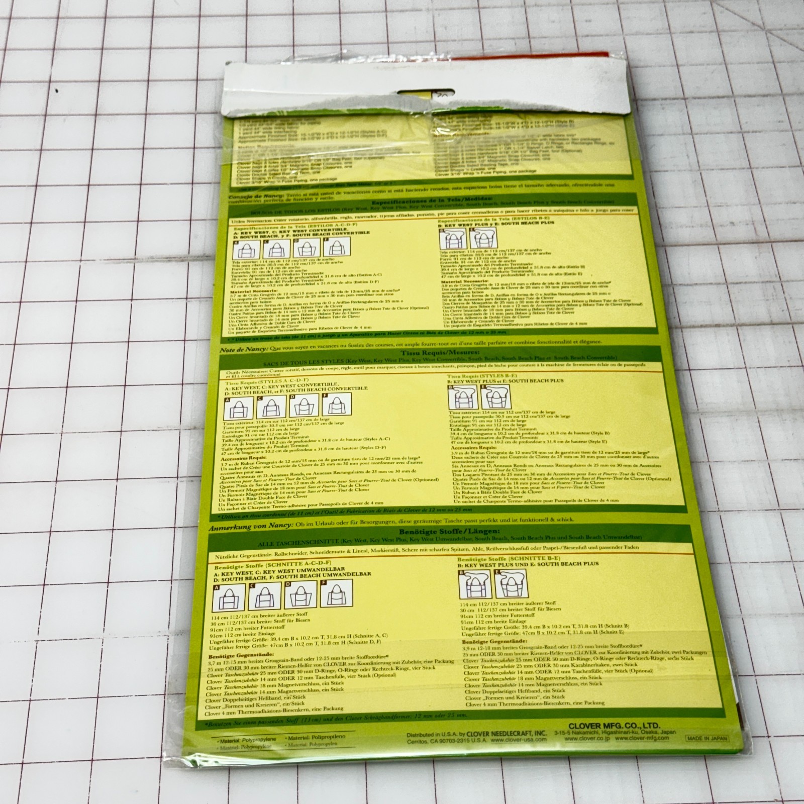 Clover Trace 'n Create Bag Templates Nancy Zieman Florida Bag Collection 9515