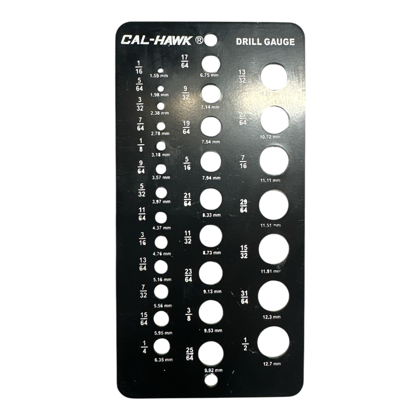 Cal-Hawk Black Drill Bit Gauge 29 Holes 1/16" - 1/2" ~ CZDBG
