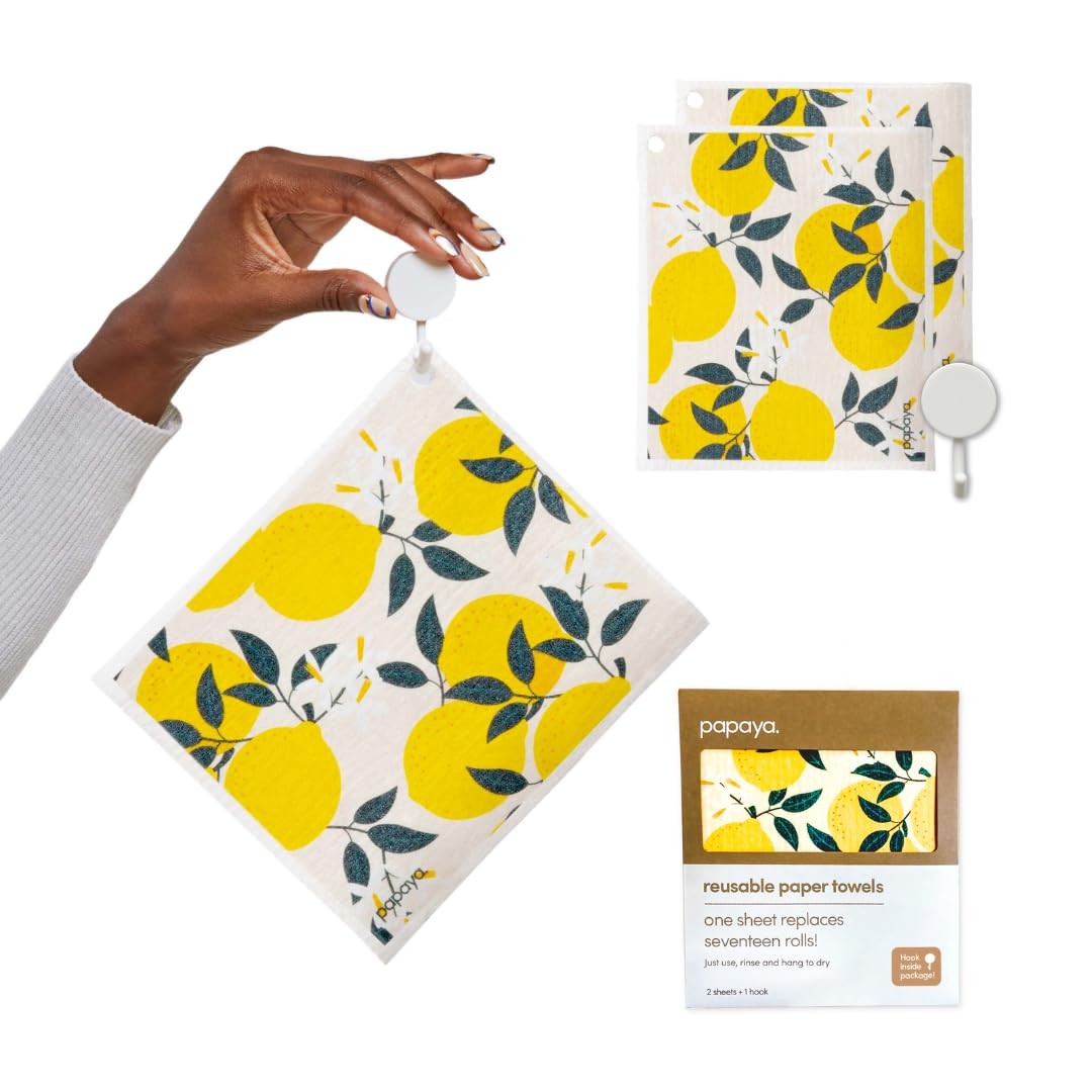 Reusable Paper Towels, Premium Swedish Dishcloths with Hook, Non-Scratch Reus...