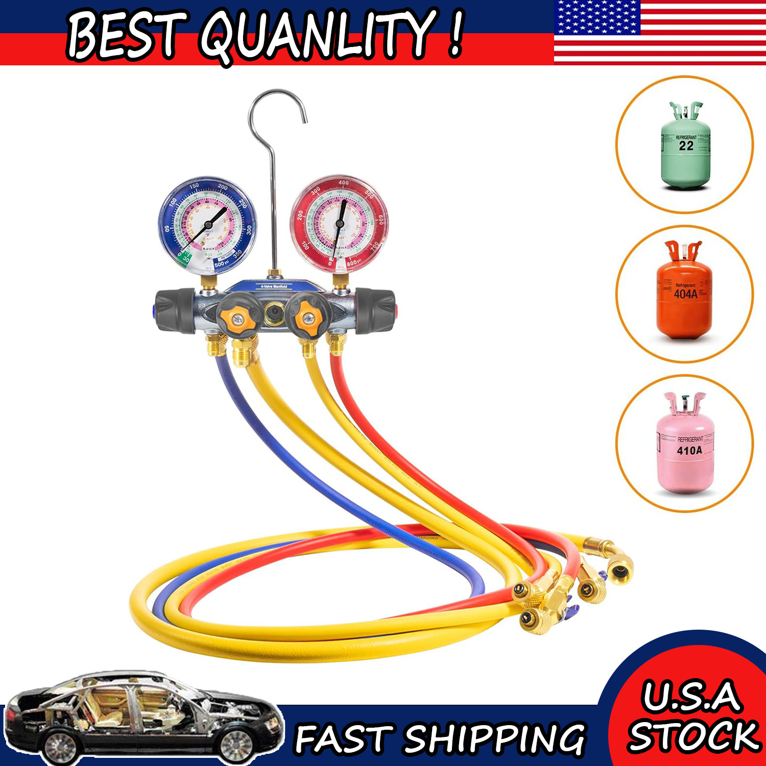 49968 Charging Manifold and 4 Valve Test,for Refrigerant Type R-22,R-404A,R-410A