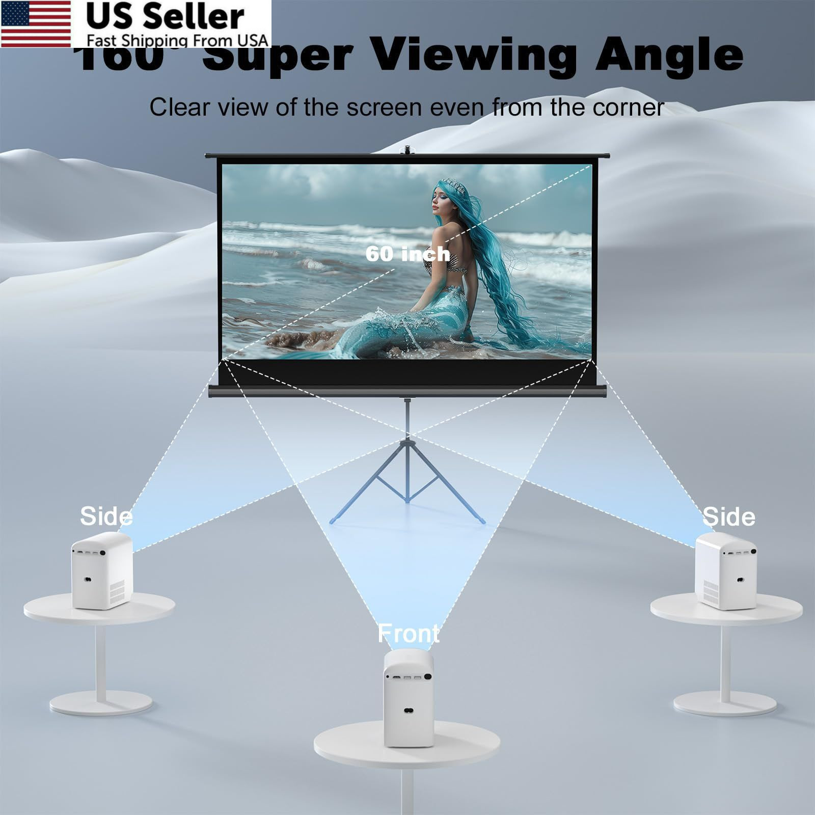 SCREENMAX Outdoor Projector Screen with Stand Tripod, 60 inch 16:9, white