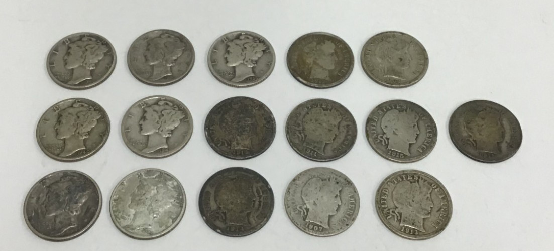 (MA3) Lot of Assorted 16 Silver Dime Coins - 90% Silver
