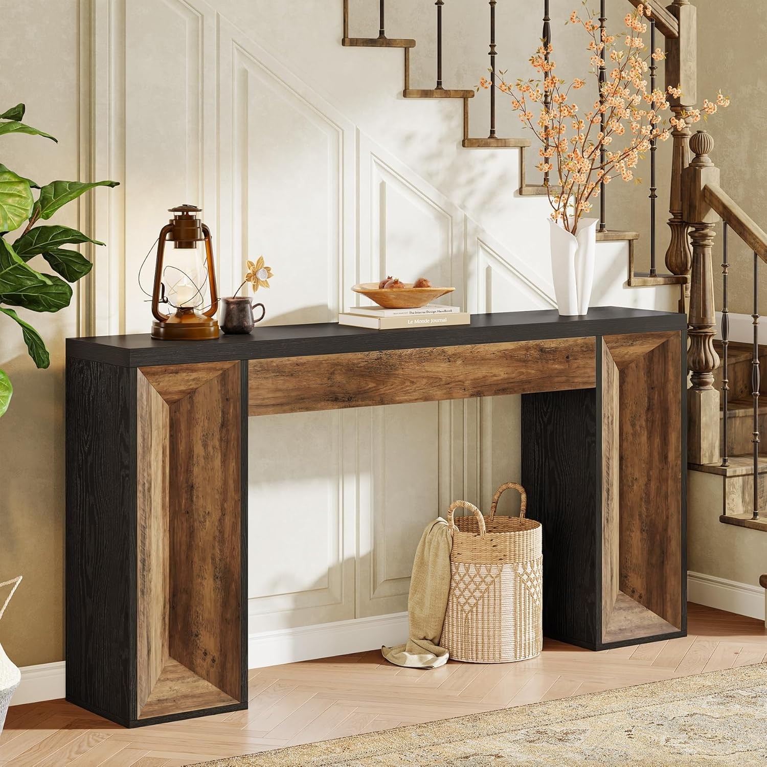 63-Inch Farmhouse Console Table Rectangular Wood Entryway Table for Hallway
