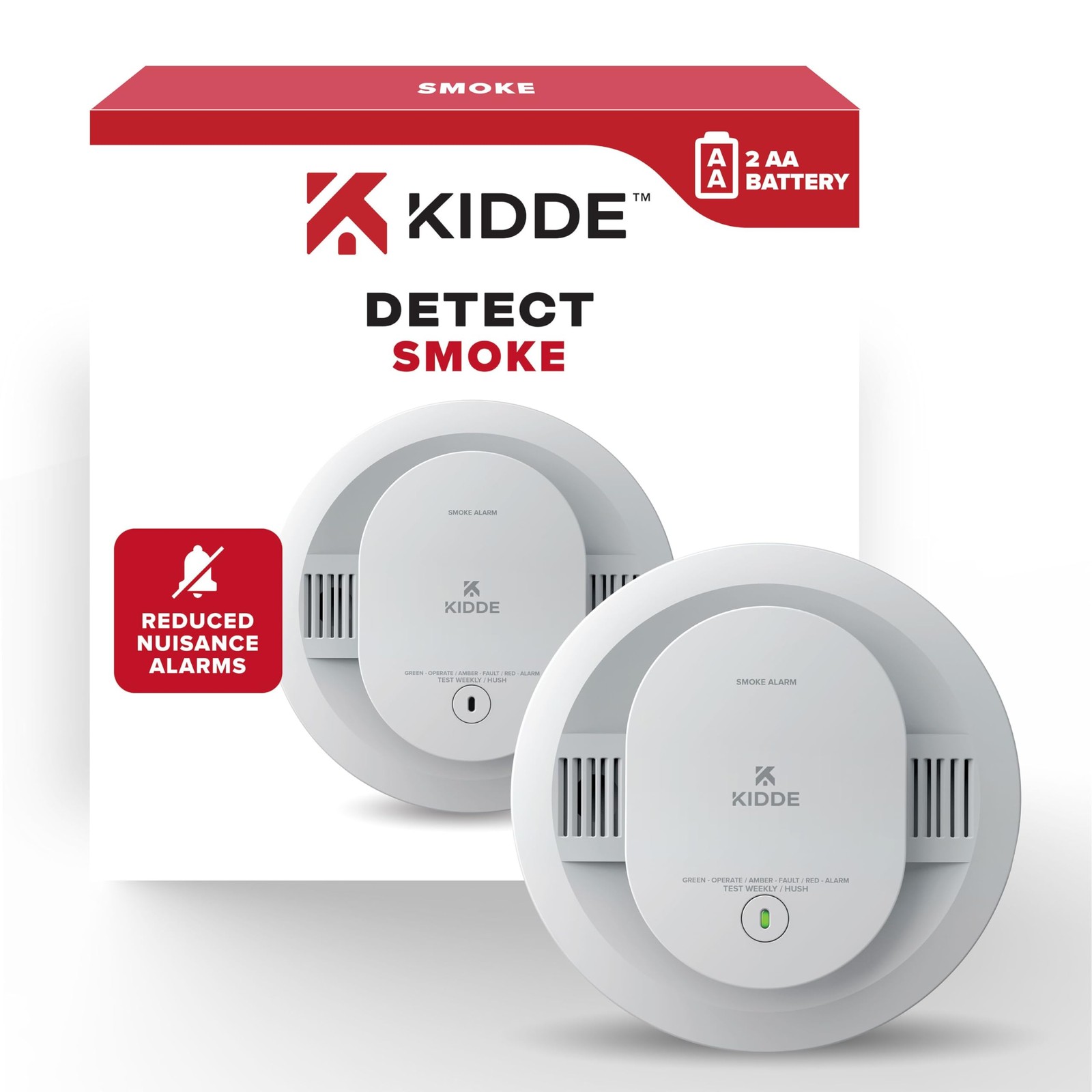 Kidde Smoke Detector, AA Battery Powered LED Status Lights, 85 1 Pack, White