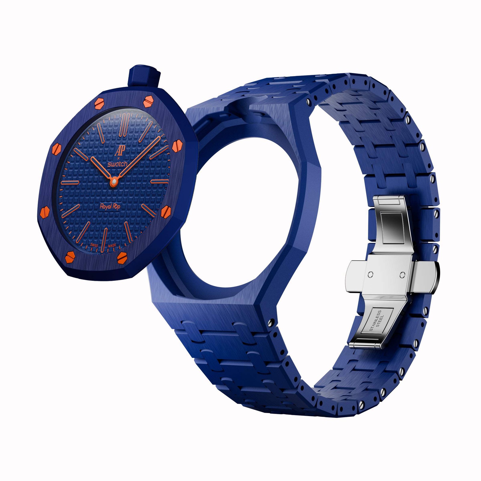 AP x Swatch Royal Pop Integrated Link Bracelet Band – Ocean Navy – Vertical Crow