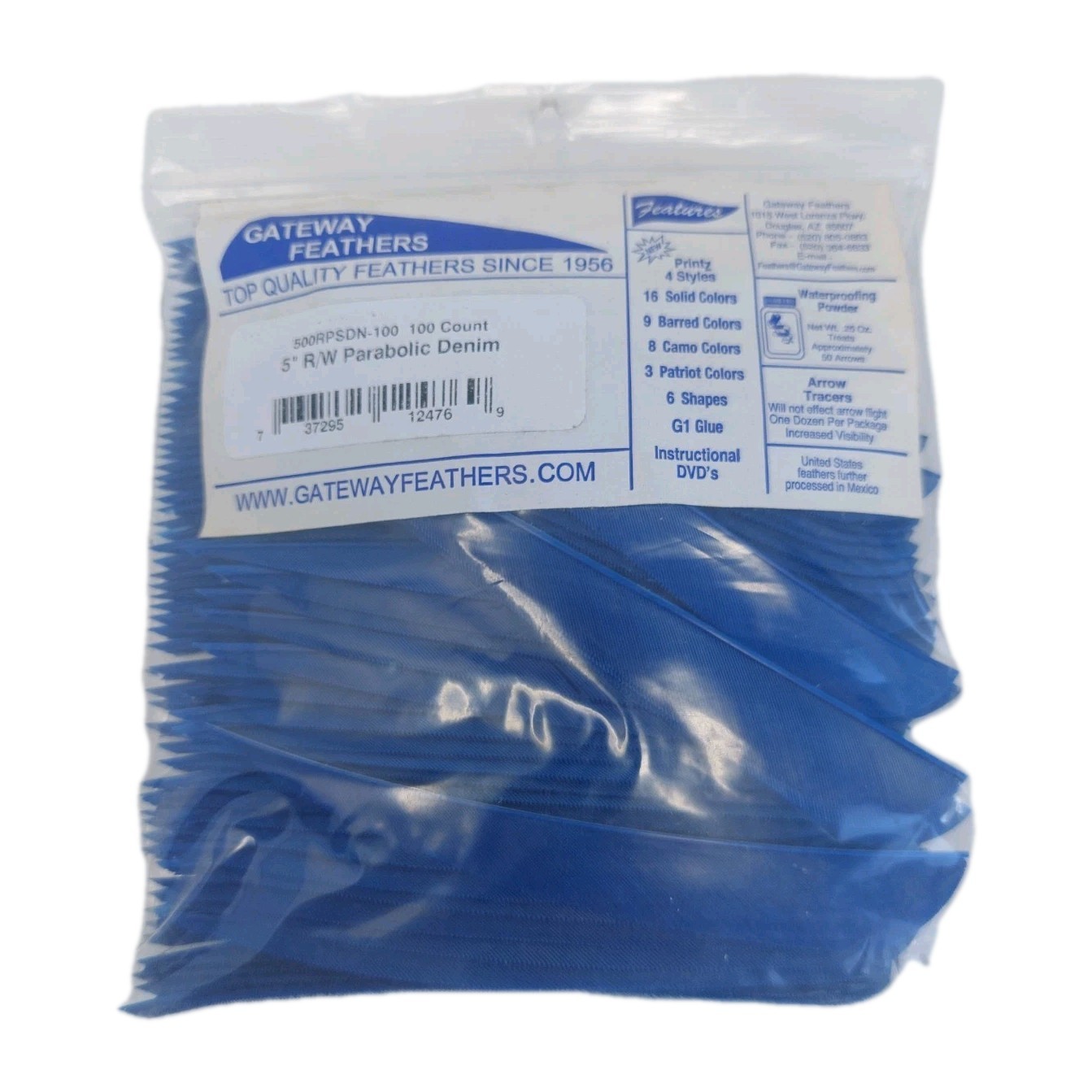 100 Pack Gateway Feathers 5" Right Wing: Parabolic Denim Blue 500RPSDN-100