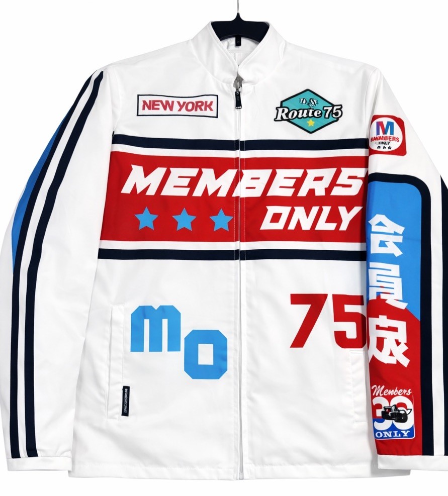 Members Only Racing Jacket Route 75 White Graphic Moto Streetwear Full Zip Men’s