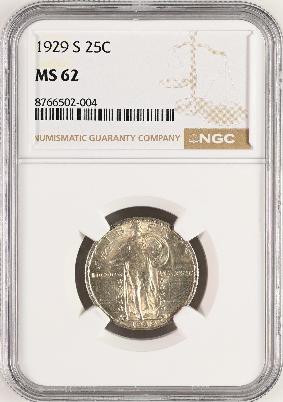 1929 S Standing Liberty Quarter Dollar 25 Cent Silver Coin NGC MS62 UNC/BU