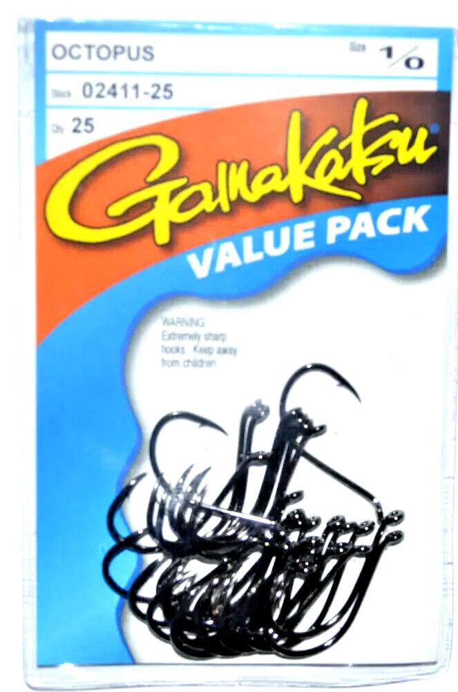 Gamakatsu Octopus Hooks size 1/0 25 per pack 02411-25 value pack NSB Black