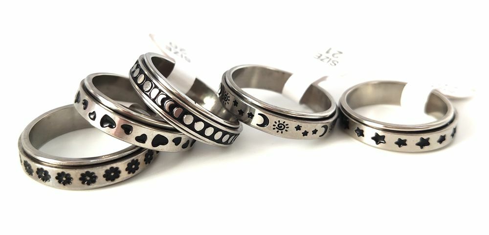 30pcs/lot Black Oil Filled Spinner Ring Style Mix 6mm Stainless Steel Spin Rings