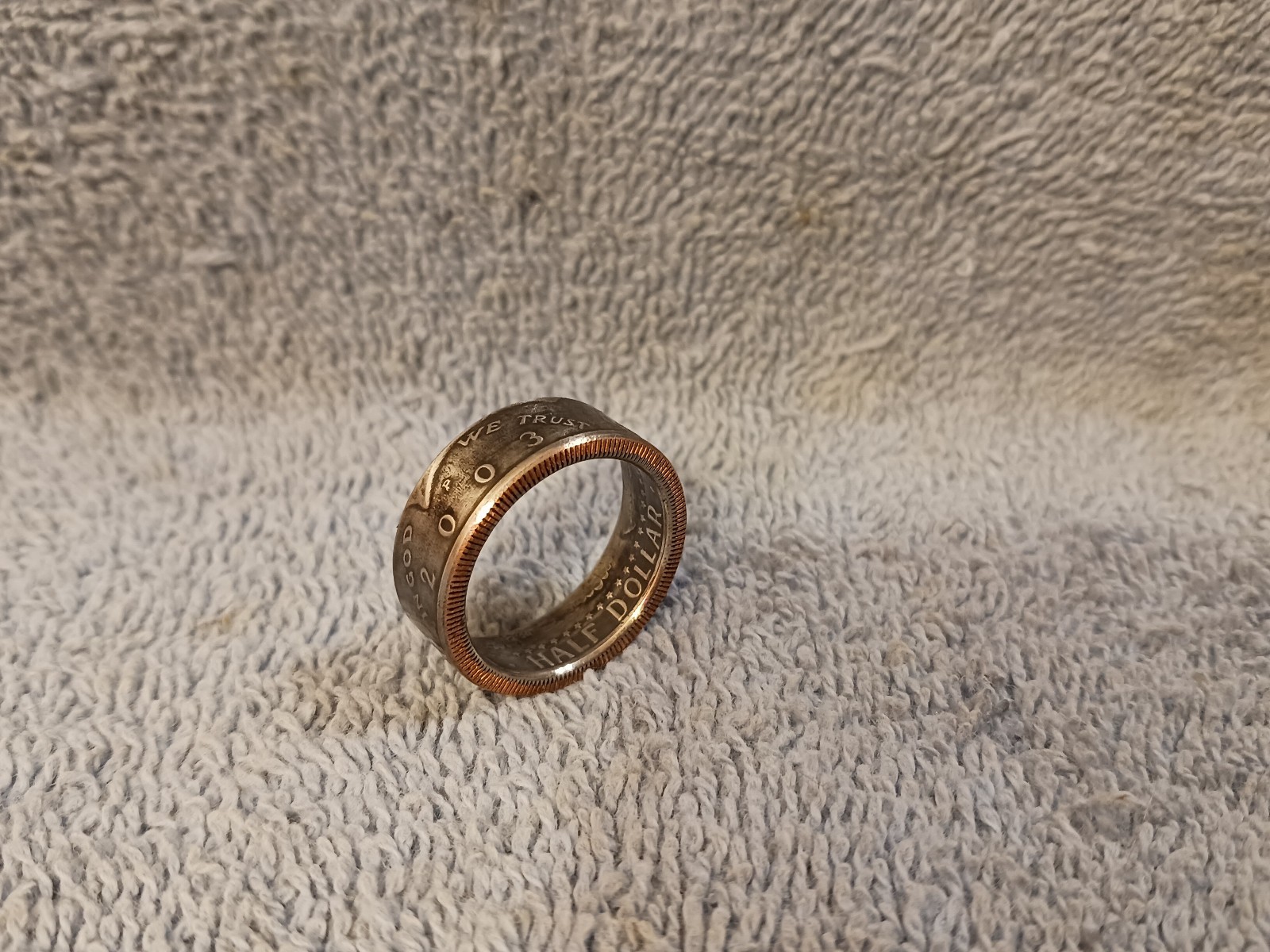 2003 Kennedy Half Dollars  size 10-1/2   coin ring  handmade mixed metals