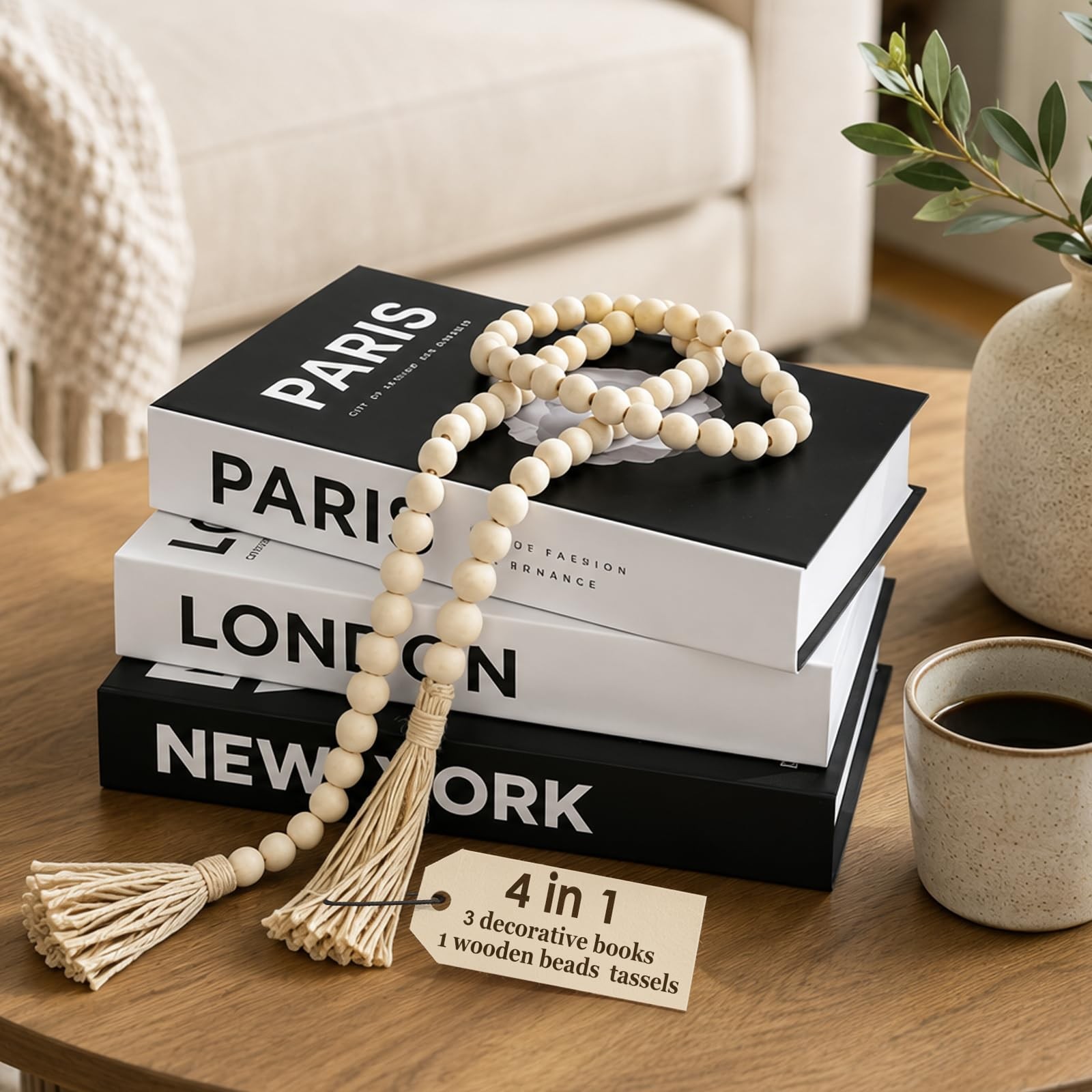 Decorative Books Set Fake Books With Wood Bead Tassels Coffee Table Decor