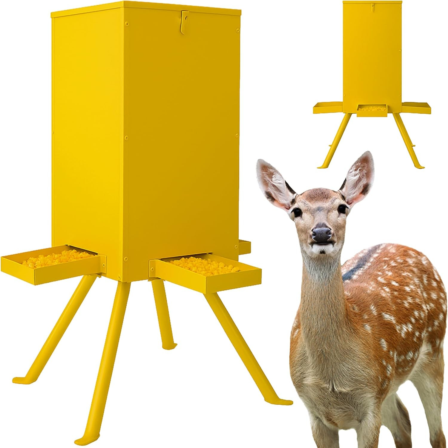 85Lbs Deer Feeder,Weatherproof Deer Feeders with 4 Feeding Tray and 4-Leg Stand,