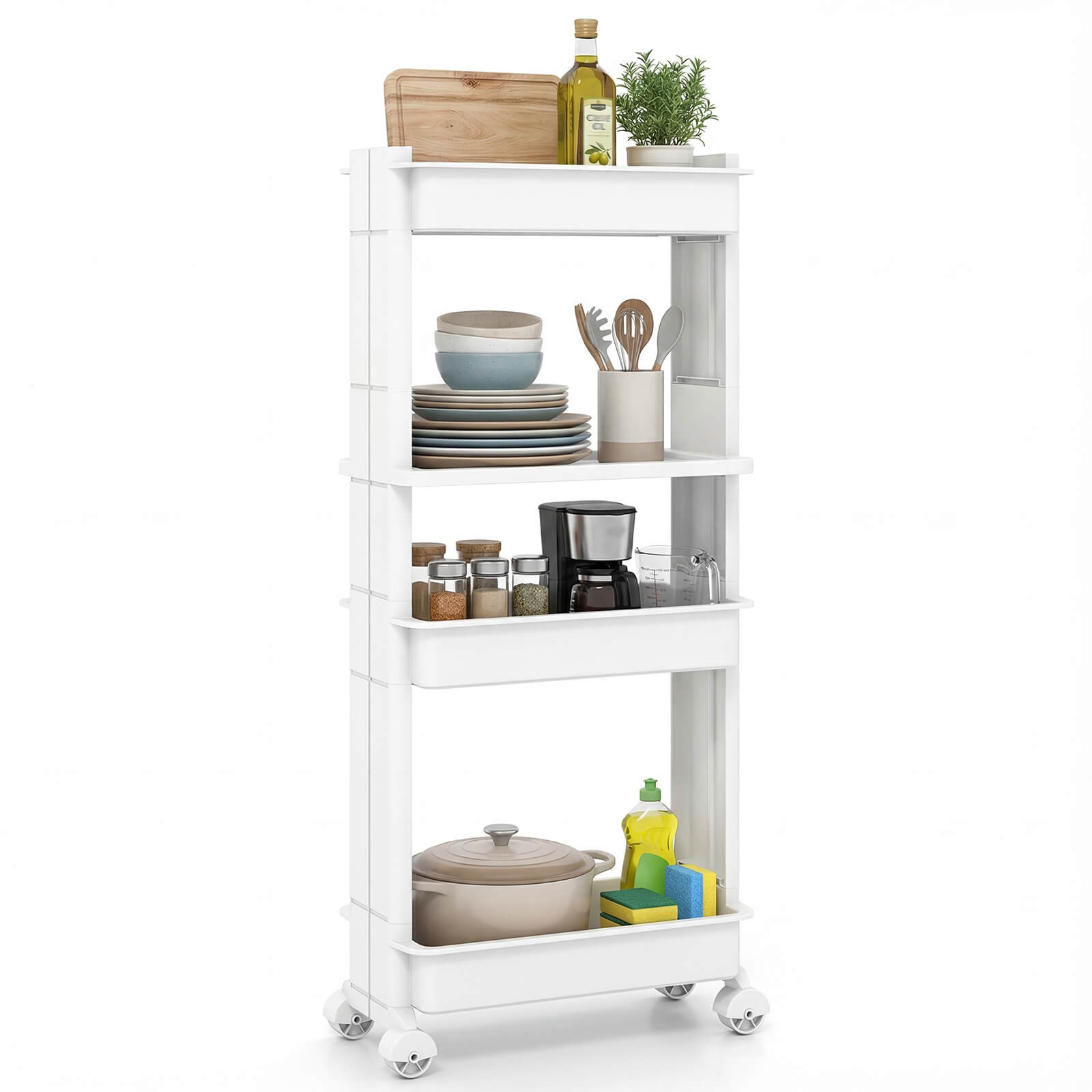 4-Tier Rolling Utility Cart with Detachable Trays and Smooth Wheels for Kitchen