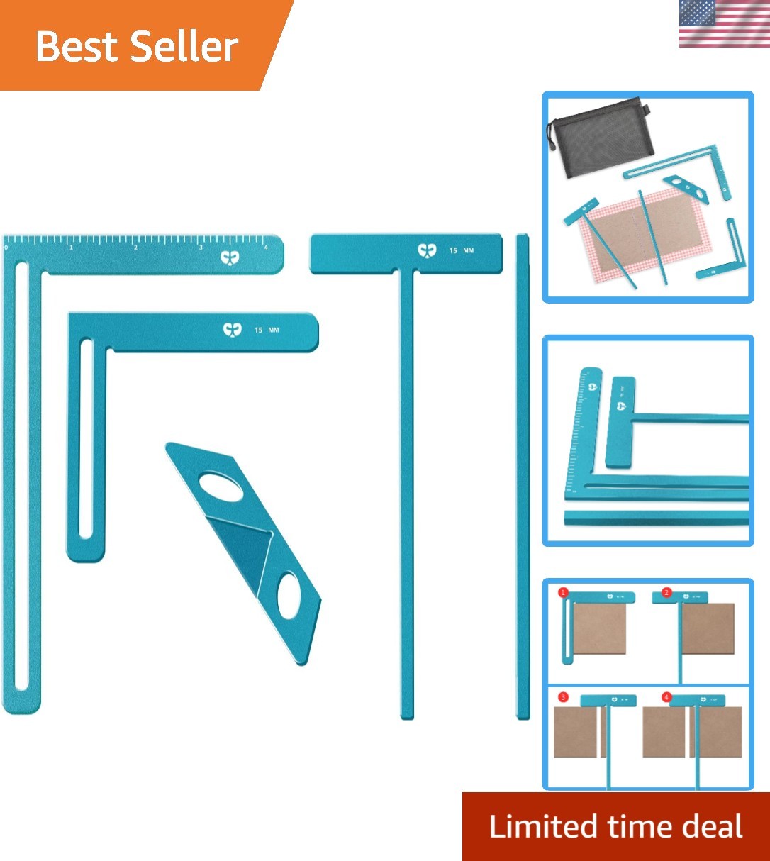 Professional 5pc Bookbinding Toolkit with T-Ruler and Miter Guide for Crafting