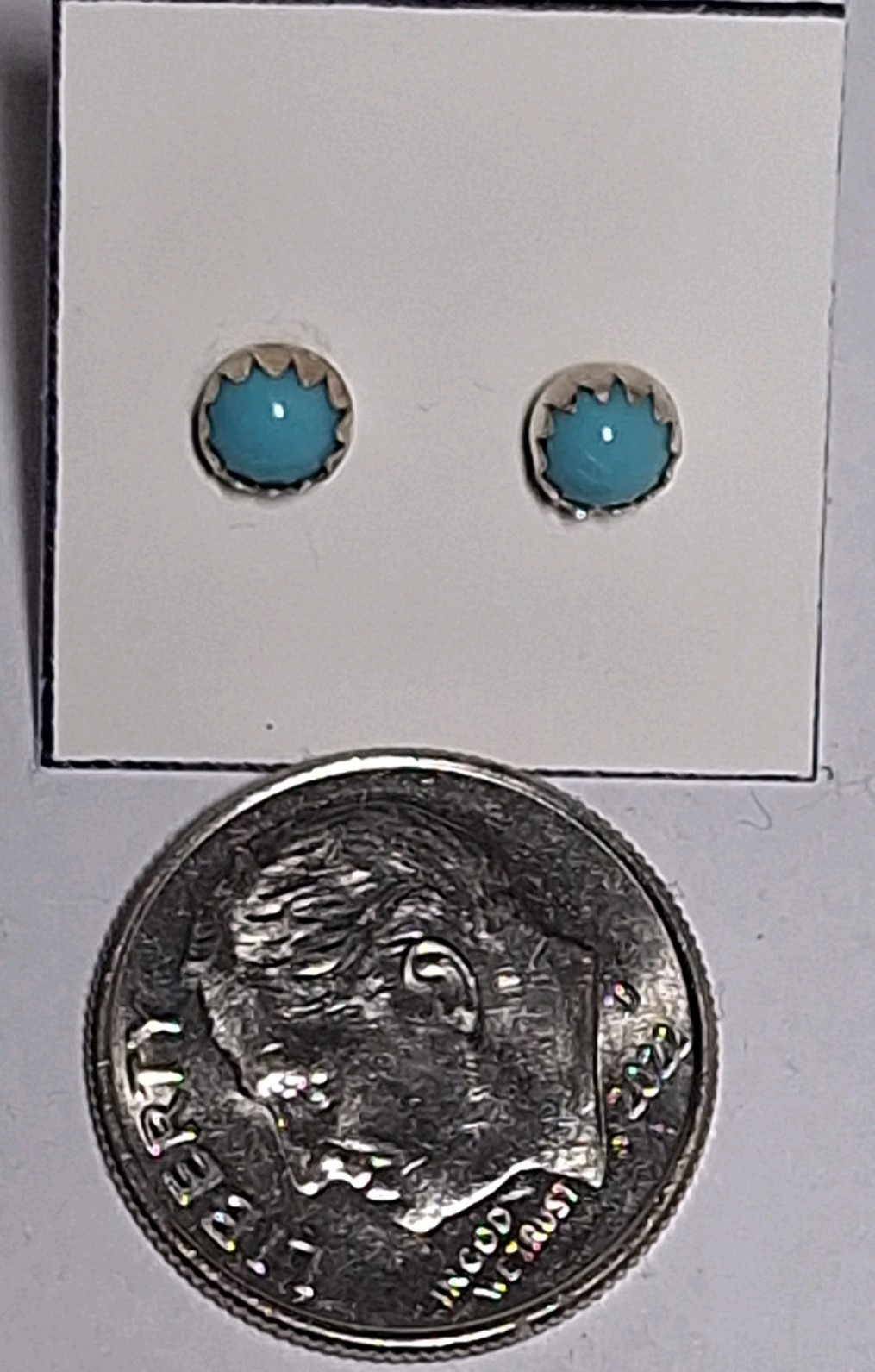 Linda Yazzie Native American Navajo Turquoise Coral Dot Stud Earrings 925