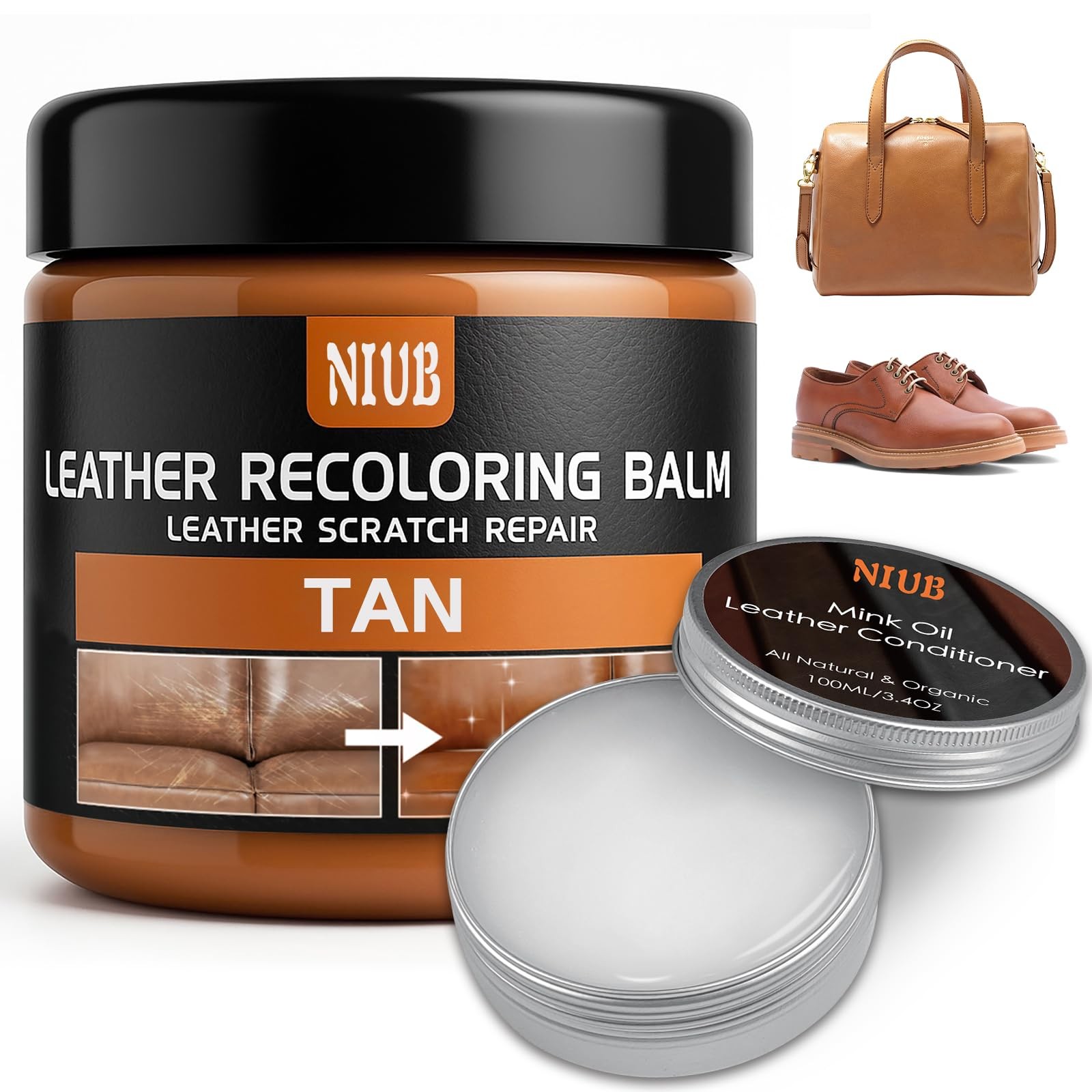 NIUB Leather Recoloring Balm Leather Color Restorer Scratch Repair Leather Pa...