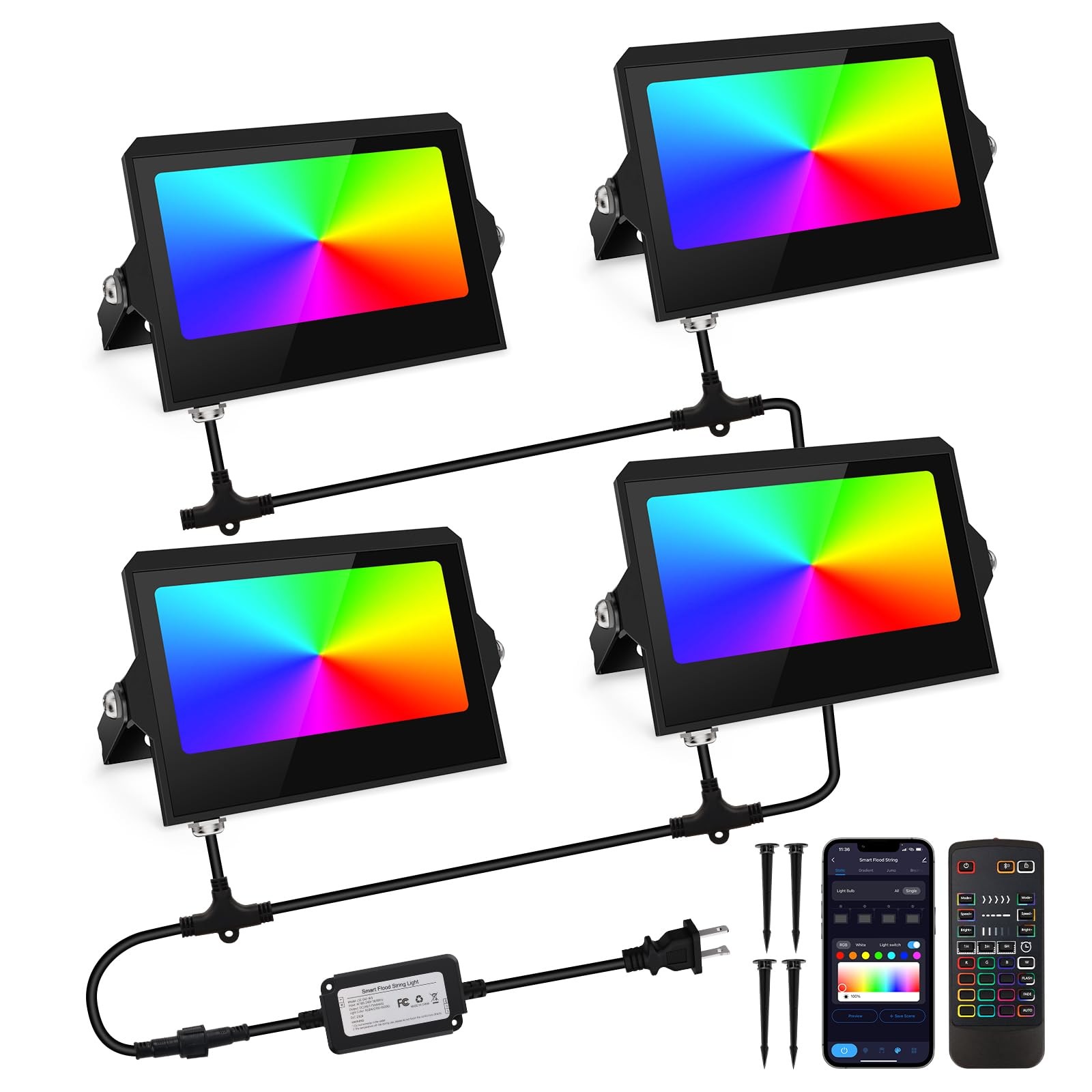 YAYZA! LED Flood Lights Outdoor 36W, 300W Equivalent 3000 LM RGB Color Changi...